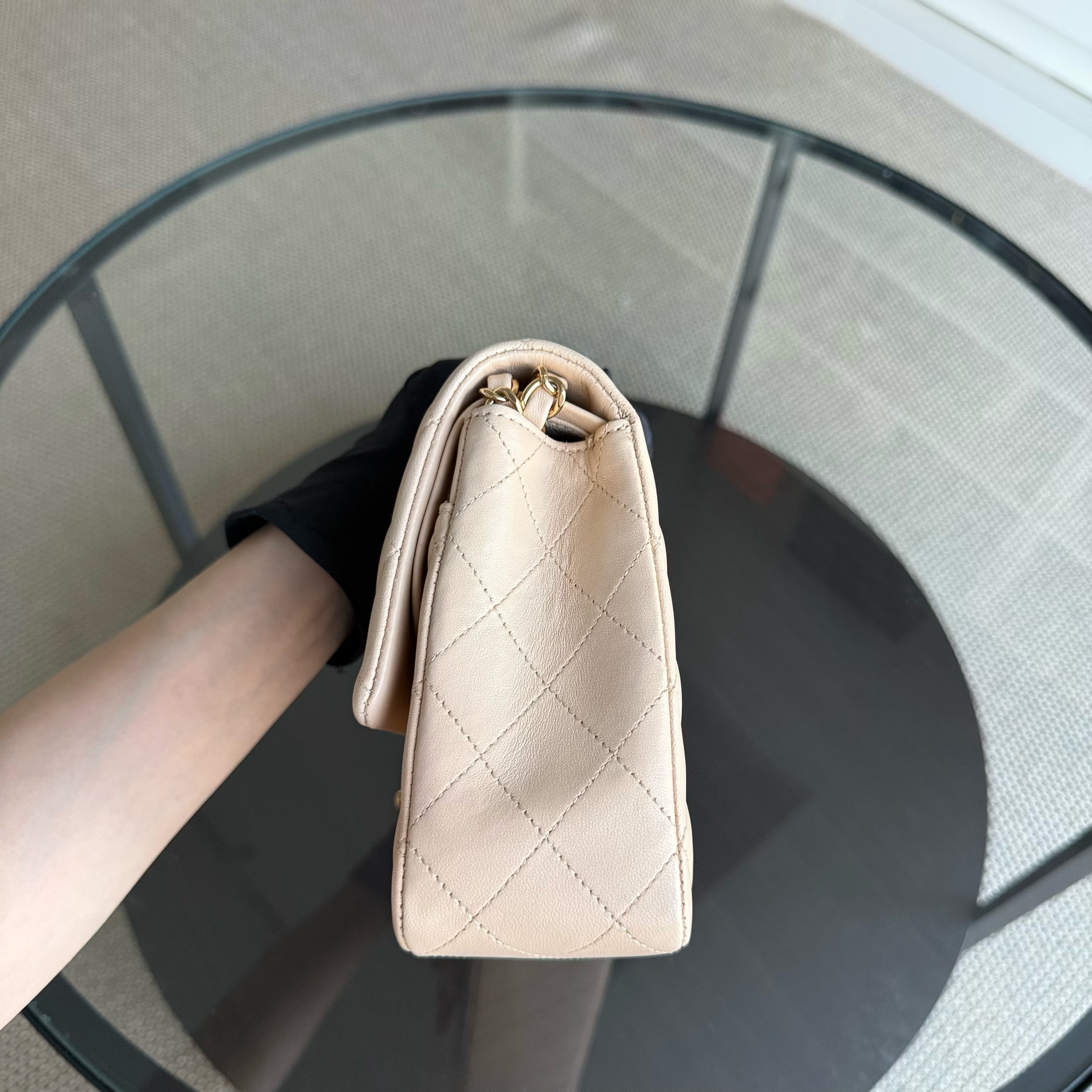 Chanel Classic Flap Medium - 25CM Quilted Lambskin Beige Gold Hardware Series 14