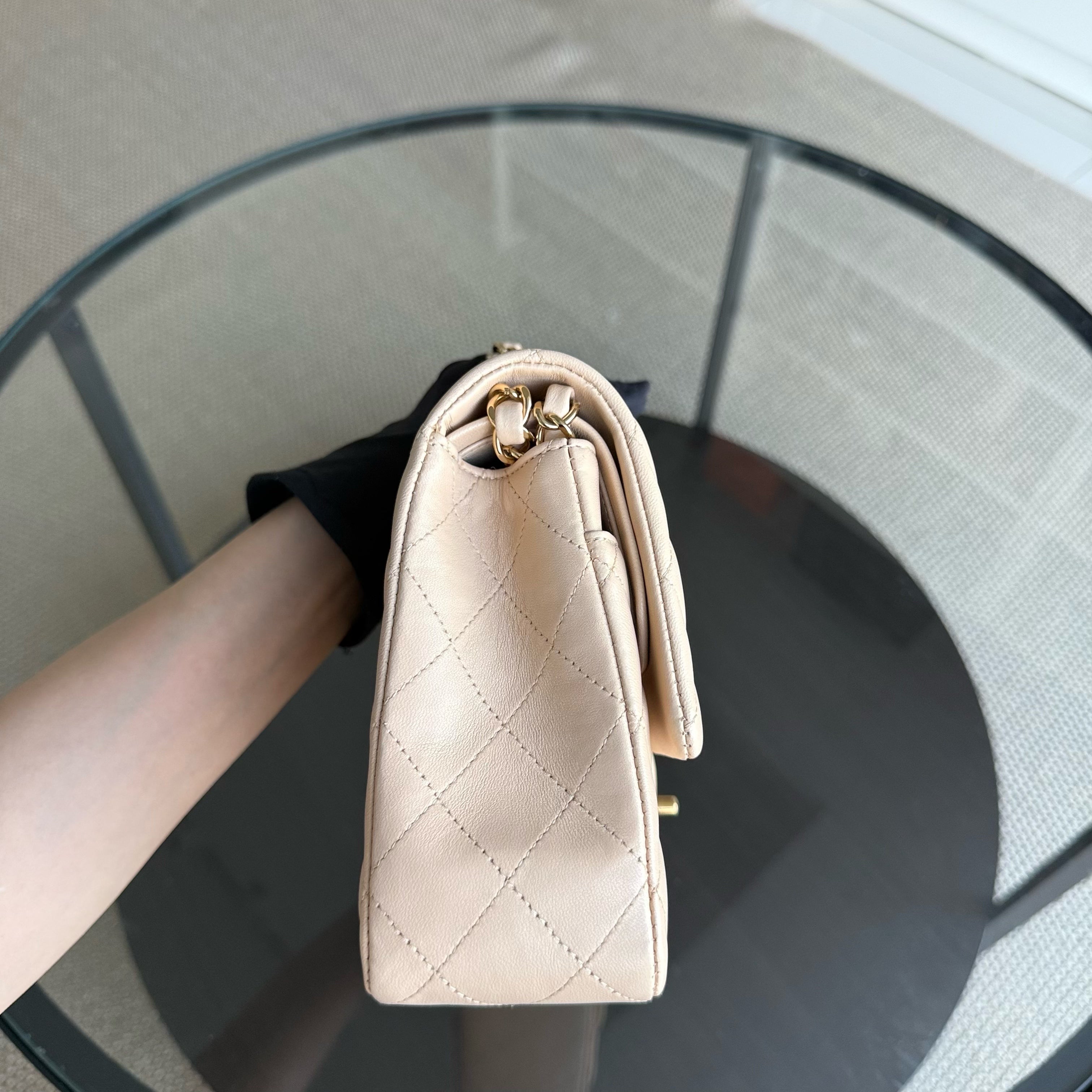 Chanel Classic Flap Medium - 25CM Quilted Lambskin Beige Gold Hardware Series 14