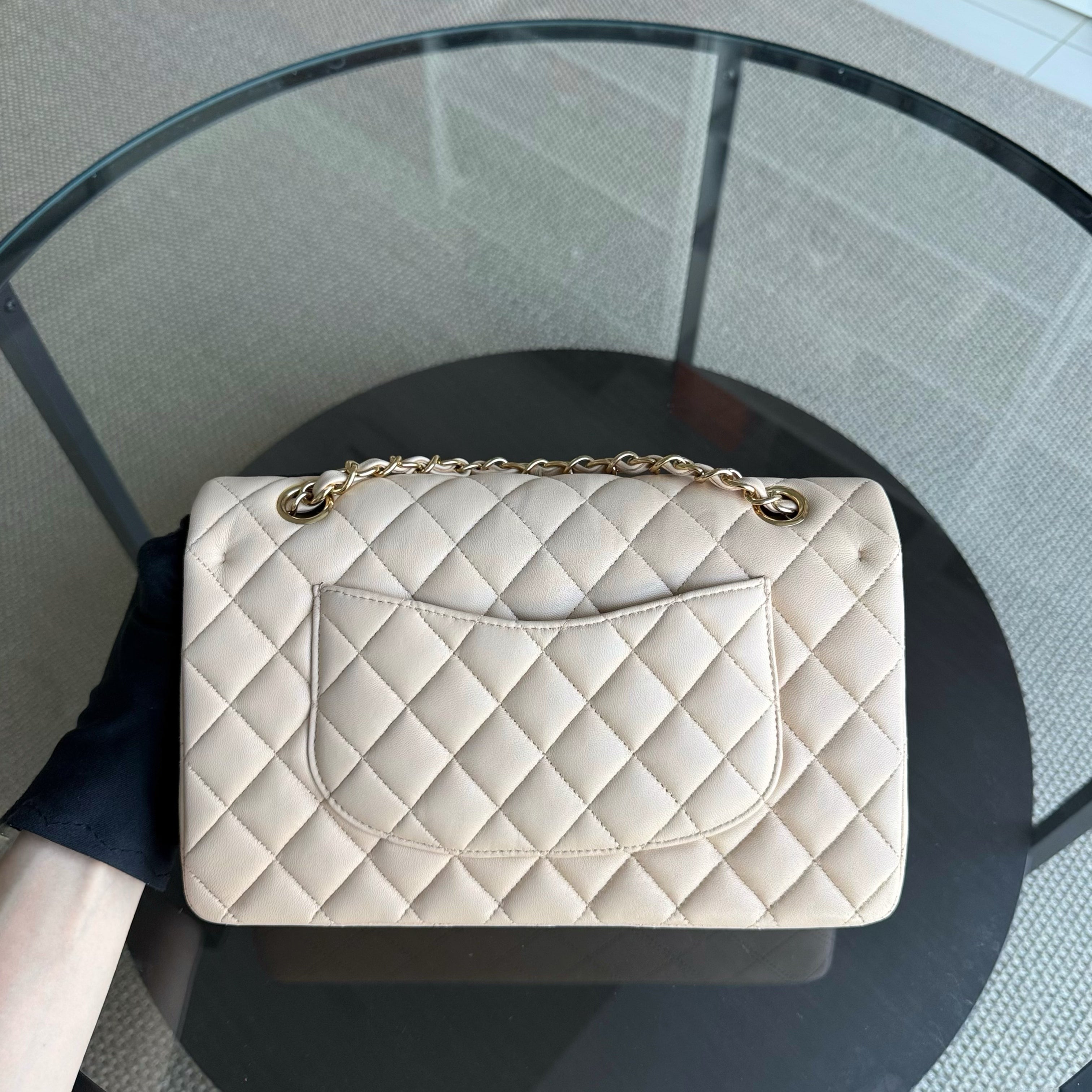Chanel Classic Flap Medium - 25CM Quilted Lambskin Beige Gold Hardware Series 14