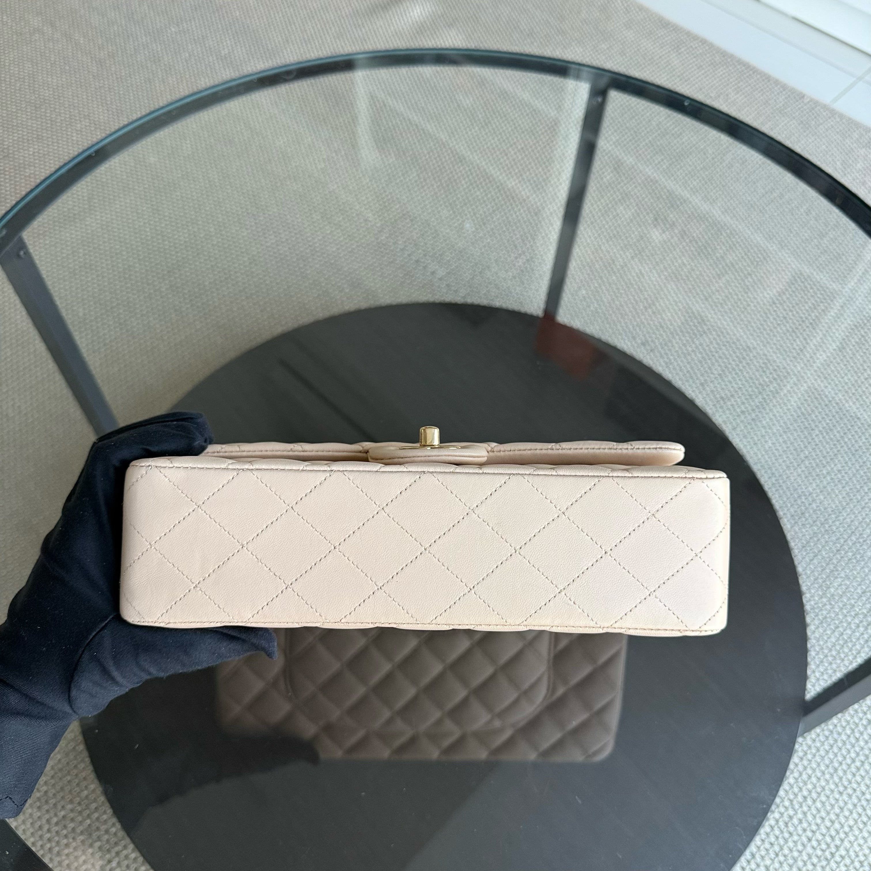 Chanel Classic Flap Medium - 25CM Quilted Lambskin Beige Gold Hardware Series 14