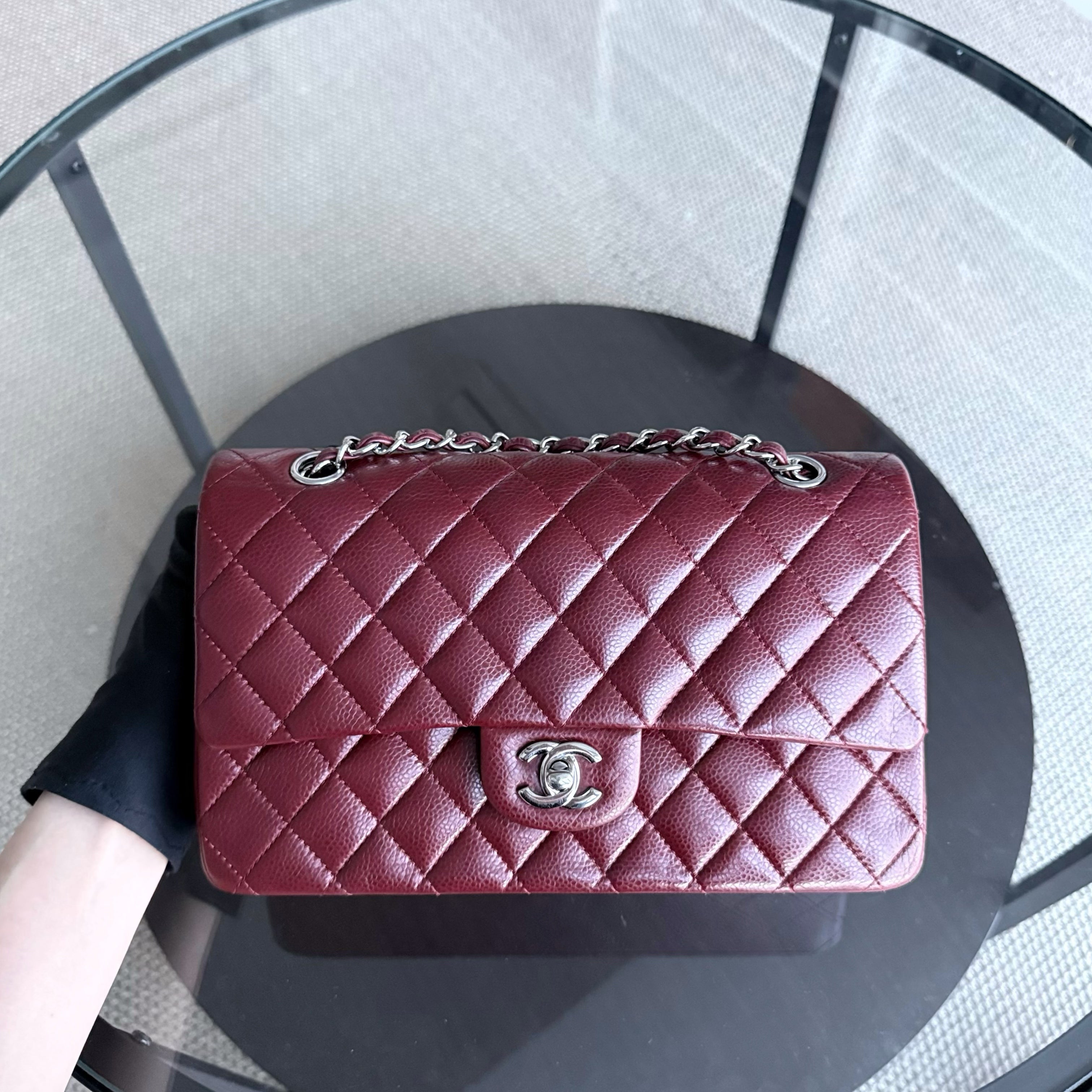 Chanel Classic Flap Medium - Caviar 25CM Quilted Grained Calfskin Burgundy Dark Red Silver Hardware Series 15