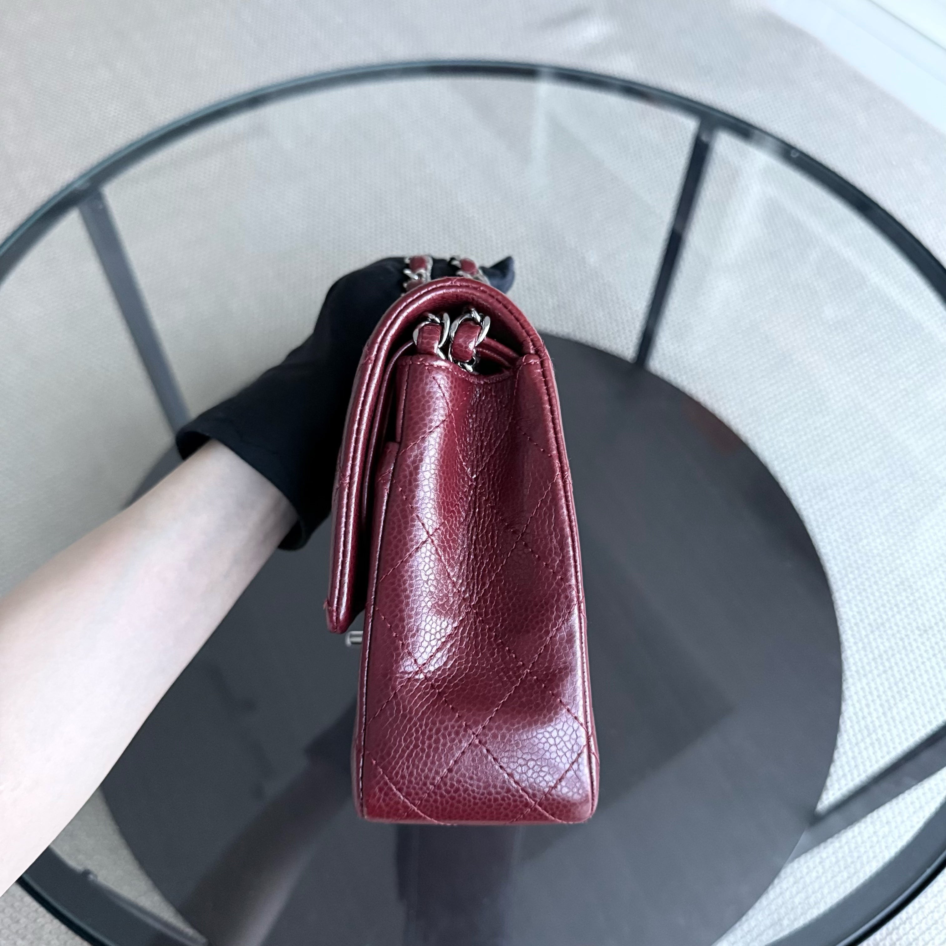 Chanel Classic Flap Medium - Caviar 25CM Quilted Grained Calfskin Burgundy Dark Red Silver Hardware Series 15
