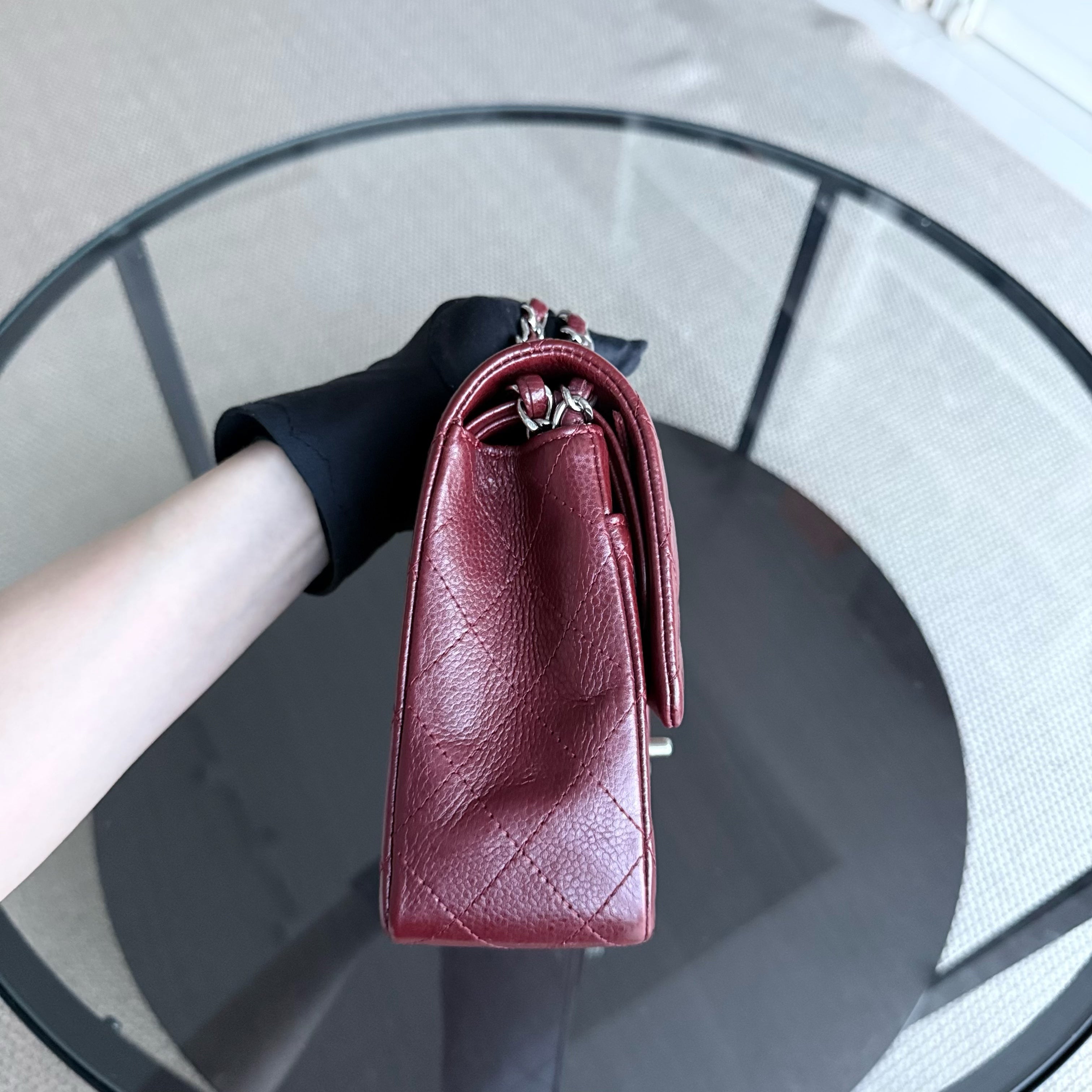 Chanel Classic Flap Medium - Caviar 25CM Quilted Grained Calfskin Burgundy Dark Red Silver Hardware Series 15