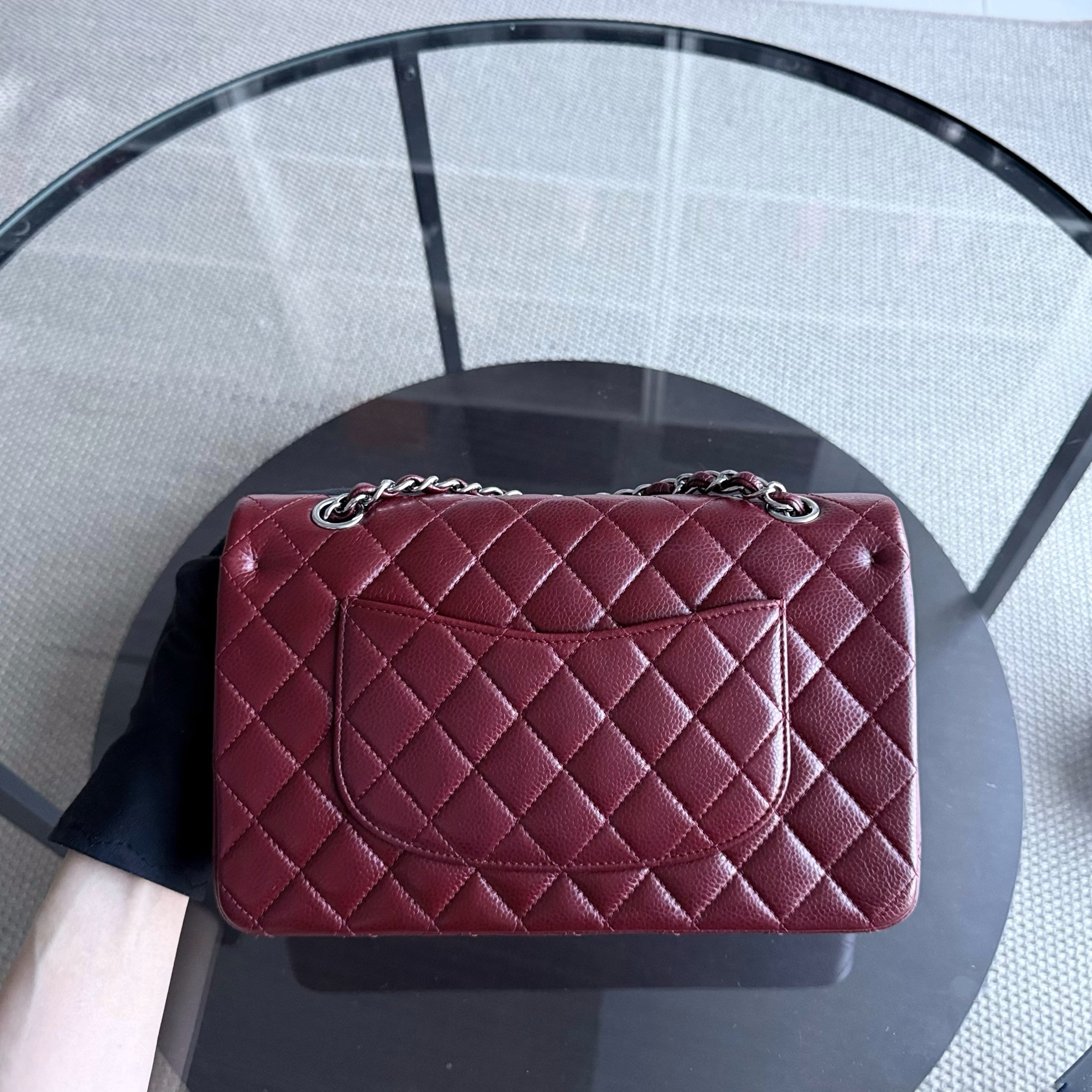 Chanel Classic Flap Medium - Caviar 25CM Quilted Grained Calfskin Burgundy Dark Red Silver Hardware Series 15