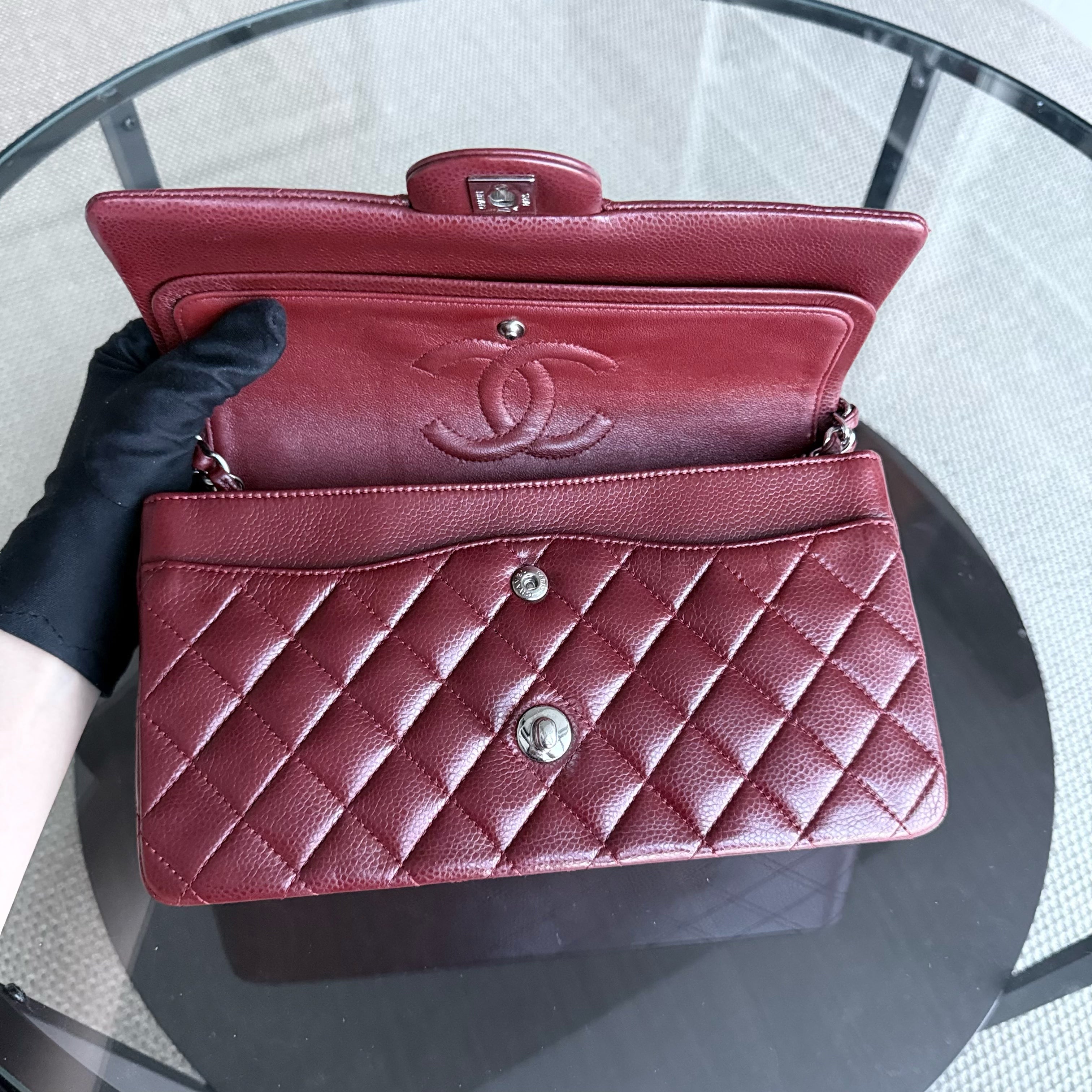 Chanel Classic Flap Medium - Caviar 25CM Quilted Grained Calfskin Burgundy Dark Red Silver Hardware Series 15