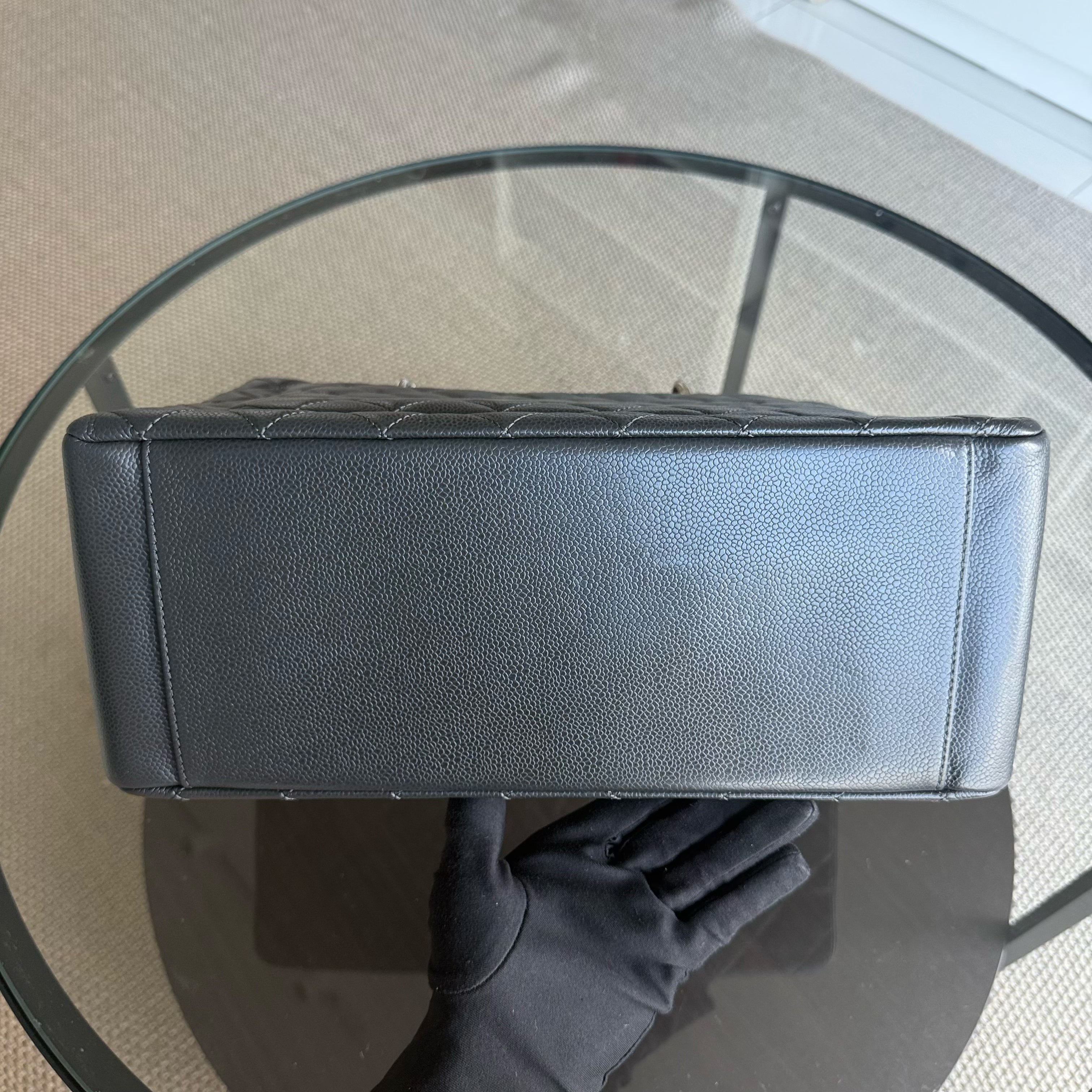 Chanel GST Grand Shopping Tote - Caviar Quilted Grained Calfskin Grey Gray Silver Hardware Series 18