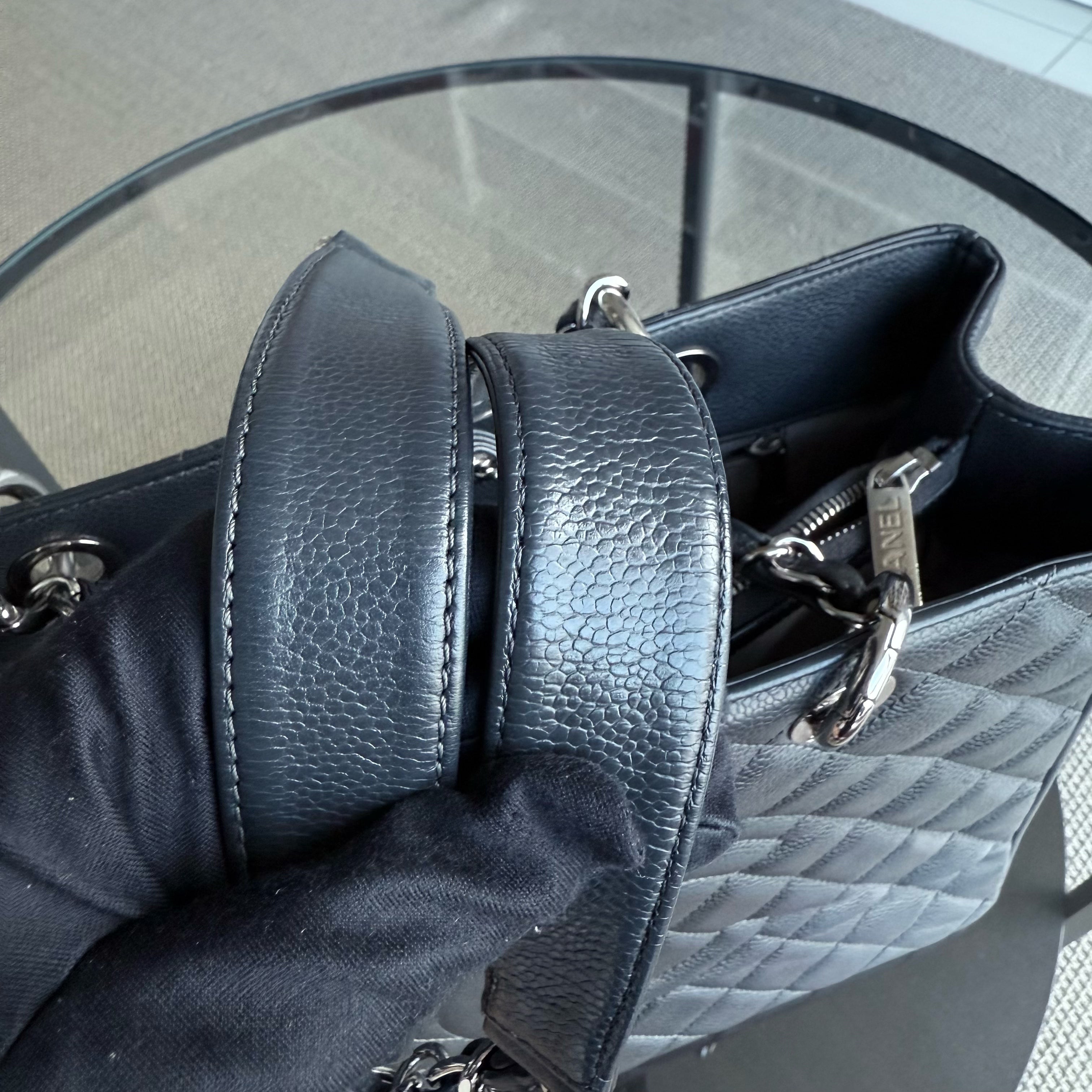 Chanel GST Grand Shopping Tote - Caviar Quilted Grained Calfskin Grey Gray Silver Hardware Series 18