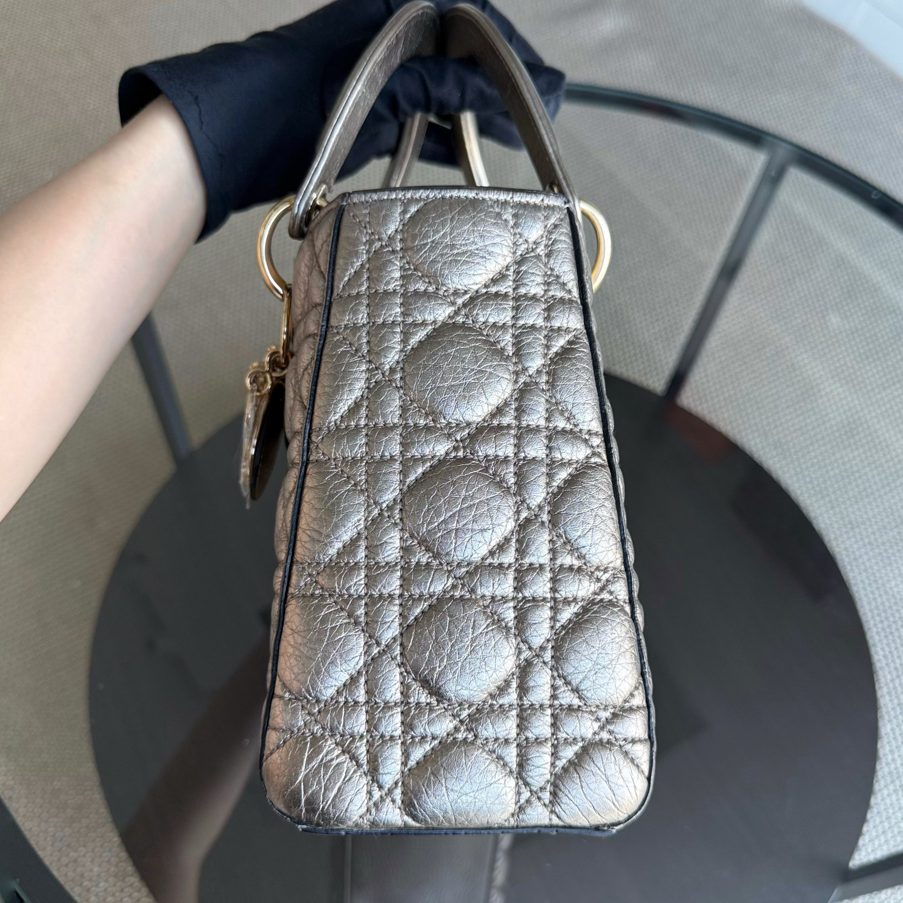 Dior Lady Medium Flap - Cannage Metallic Gold Gold Hardware