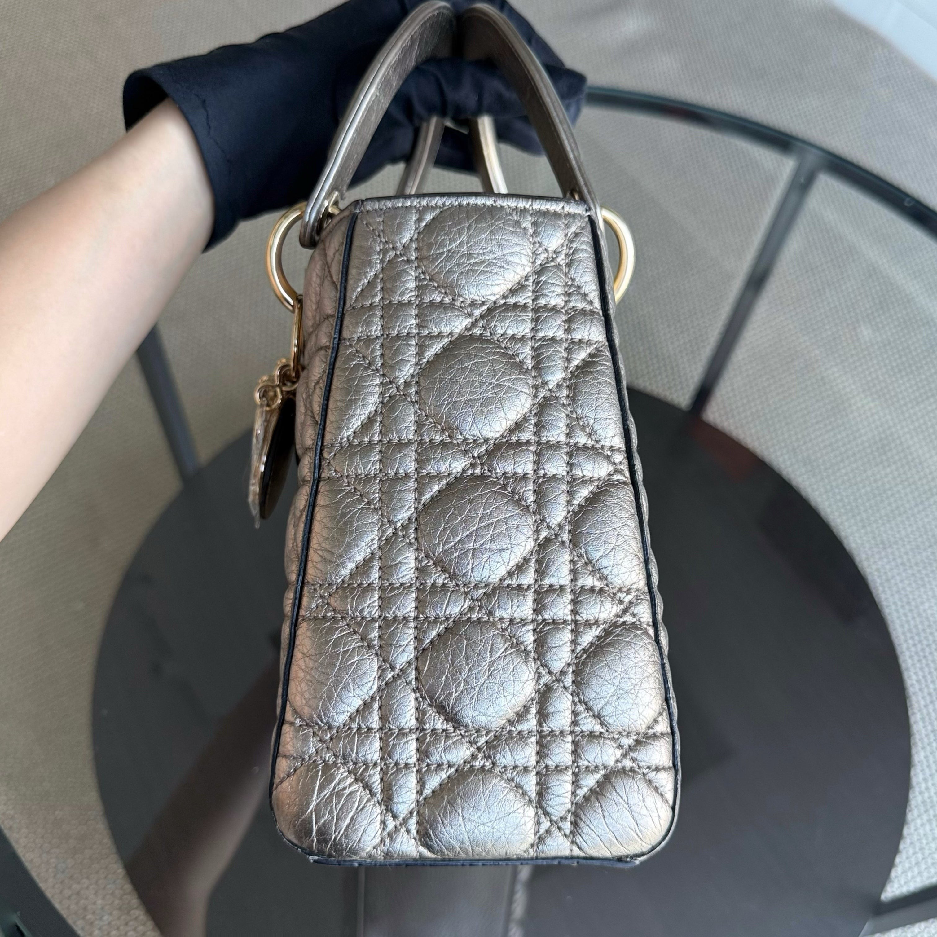 Dior Lady Medium Flap - Cannage Metallic Gold Gold Hardware