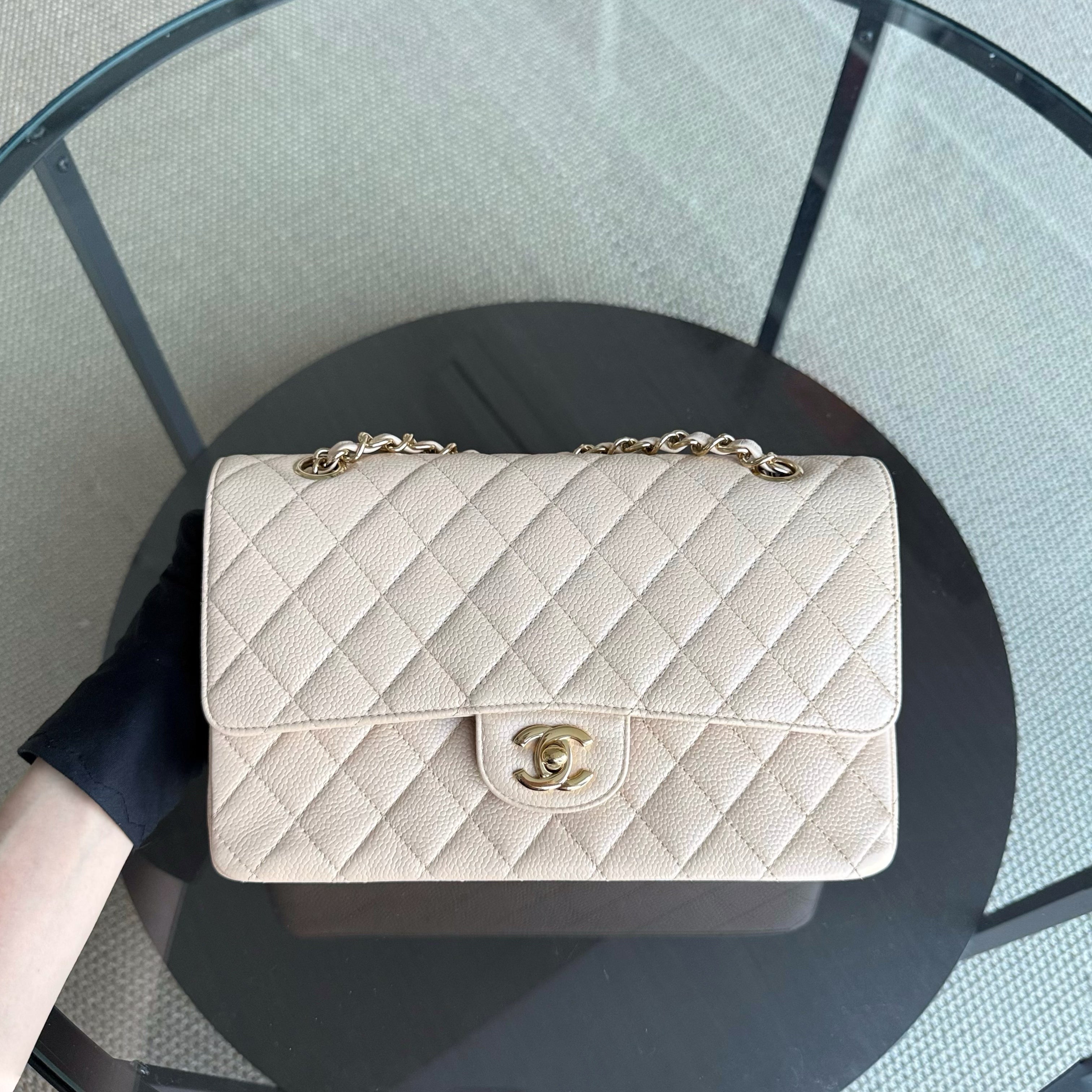 Chanel Classic Flap Medium - Caviar 25CM Quilted Grained Calfskin Beige Gold Hardware Series 13