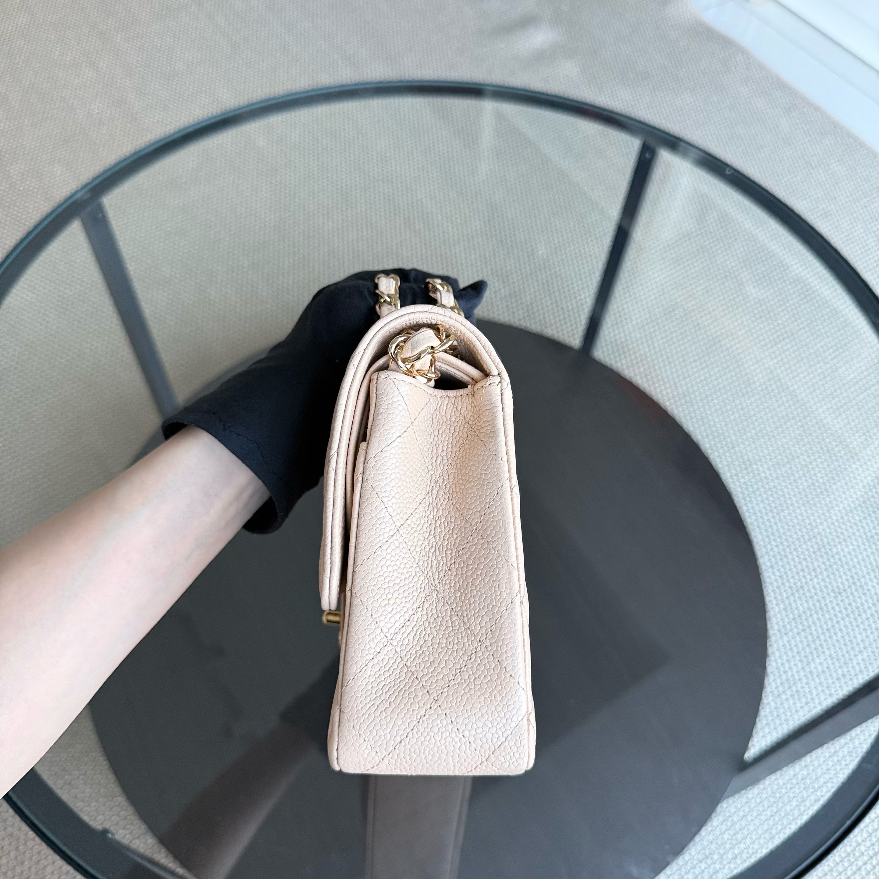 Chanel Classic Flap Medium - Caviar 25CM Quilted Grained Calfskin Beige Gold Hardware Series 13