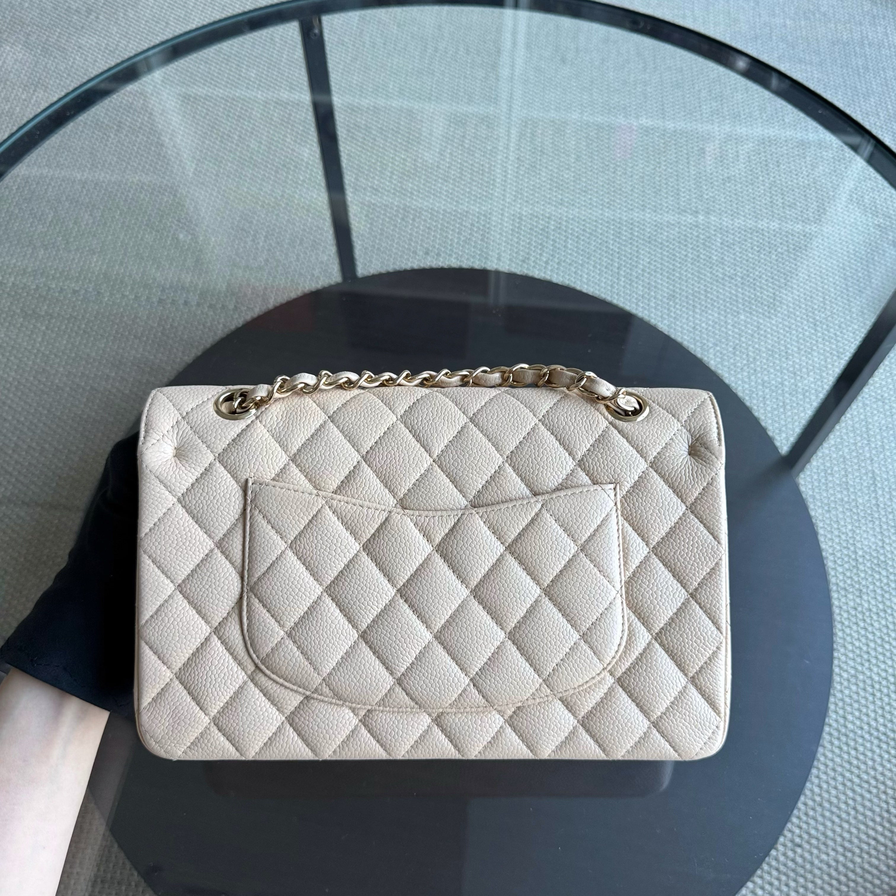 Chanel Classic Flap Medium - Caviar 25CM Quilted Grained Calfskin Beige Gold Hardware Series 13