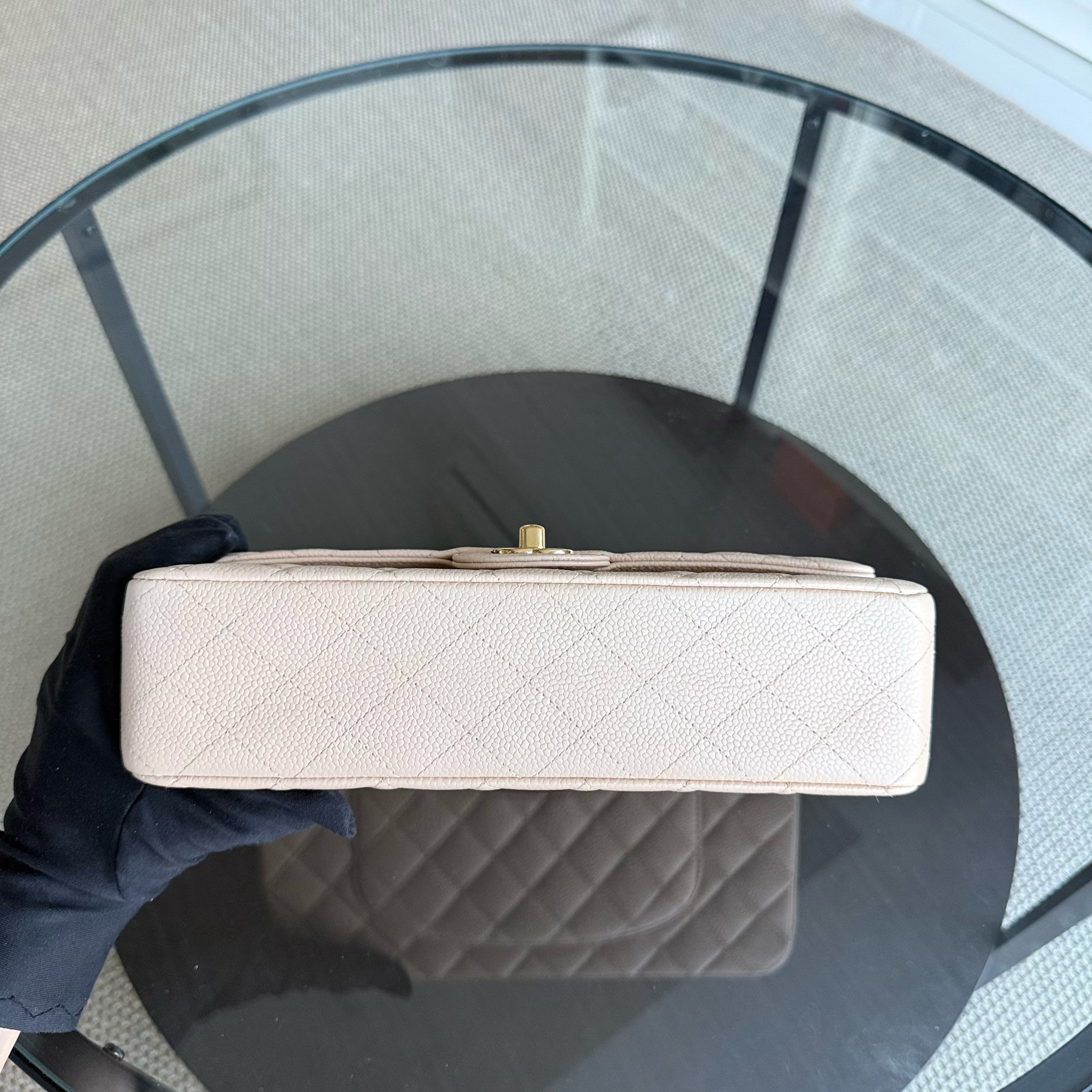 Chanel Classic Flap Medium - Caviar 25CM Quilted Grained Calfskin Beige Gold Hardware Series 13
