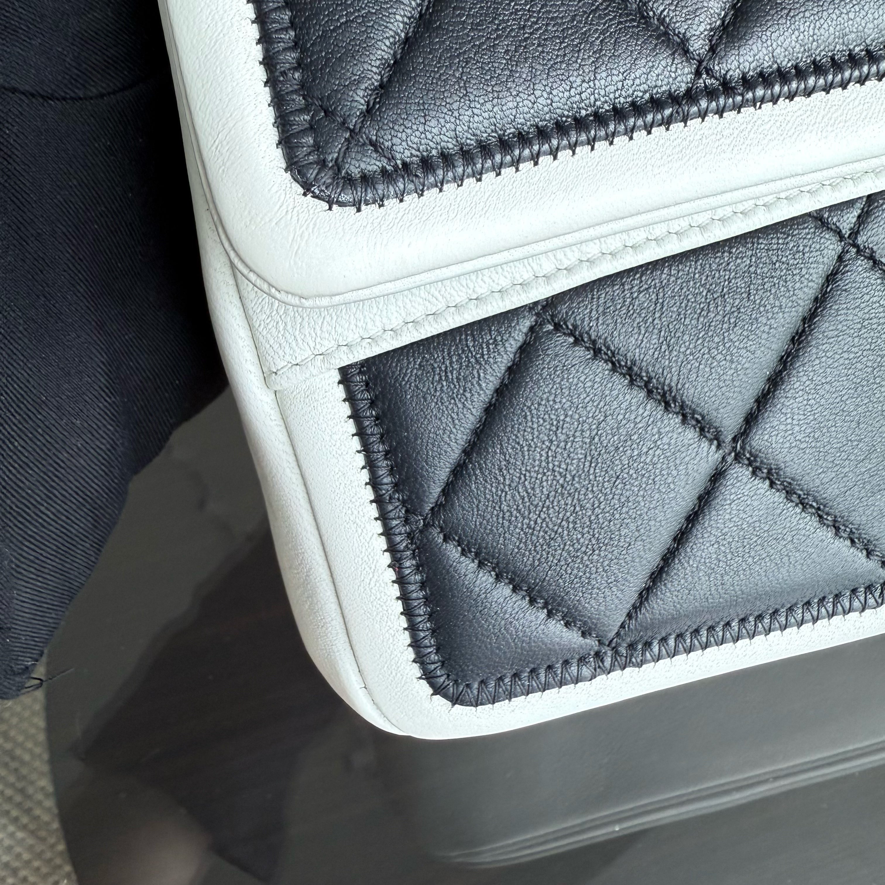 Chanel Seasonal Flap - Medium Graphic Quilted Lambskin Bi-Color Black Gold Hardware