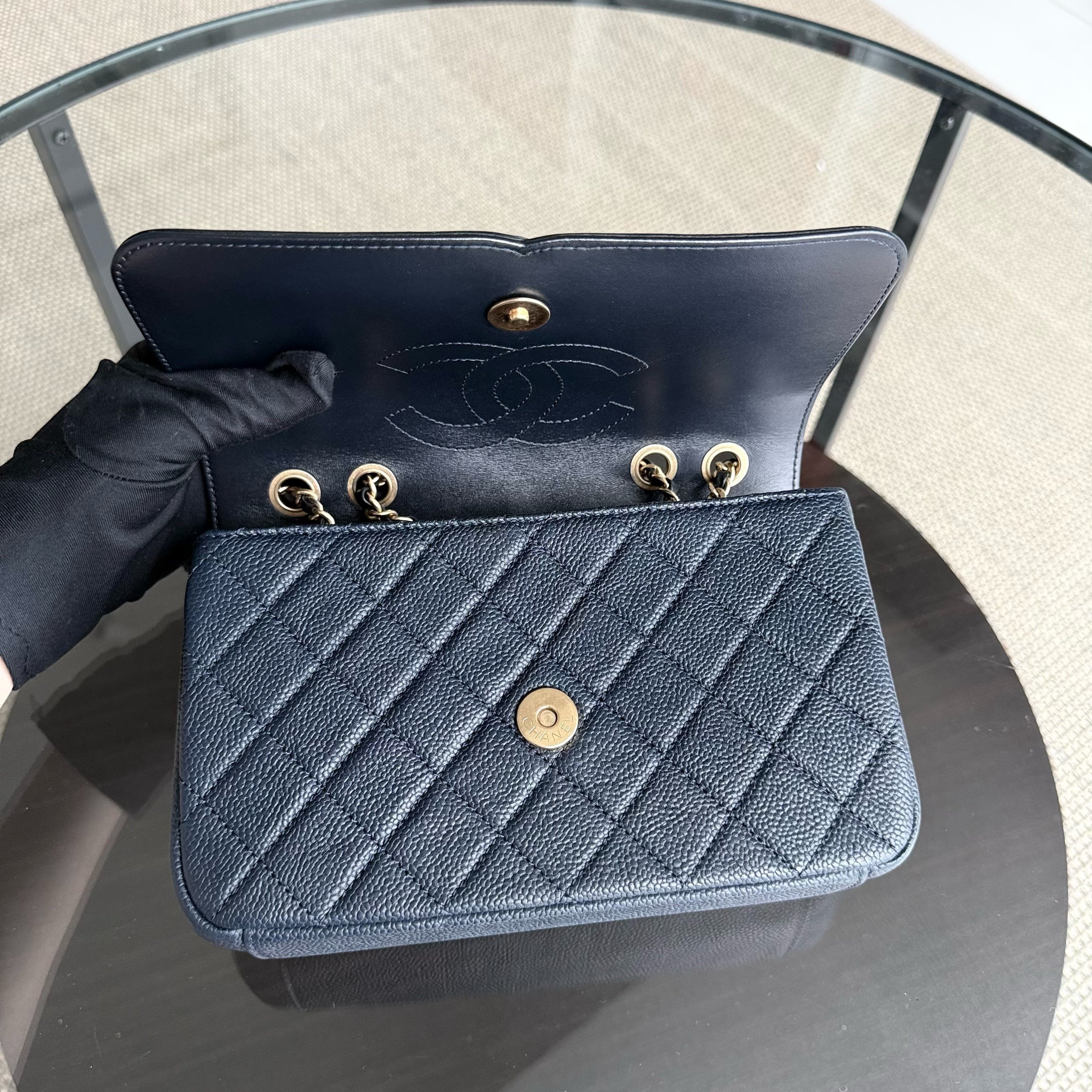 Chanel Filigree CC Small - Caviar Quilted Grained Calfskin Dark Navy Blue Black Gold Hardware Series 23