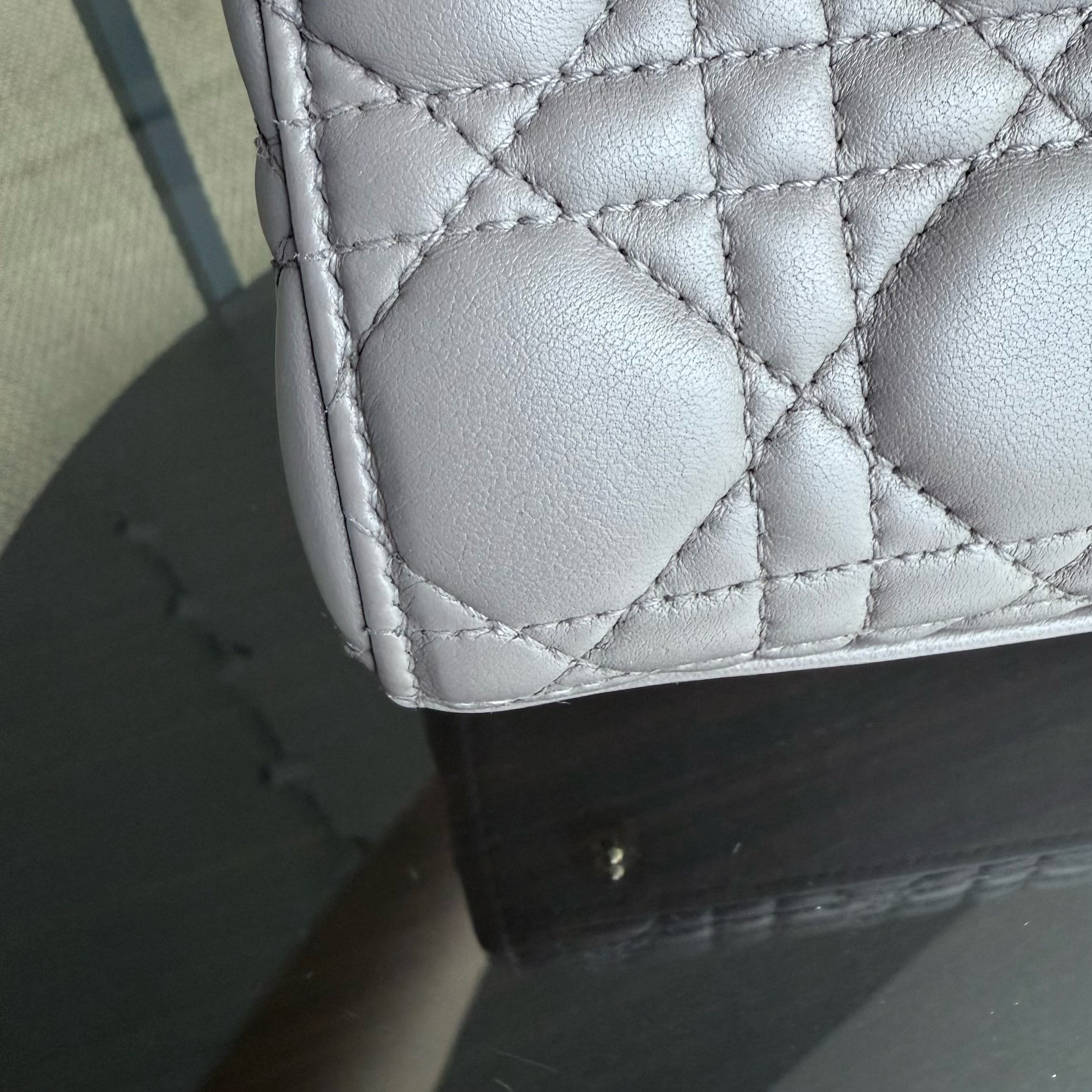 Dior Lady Small Flap - Cannage Lambskin Grey Gray Gold Hardware