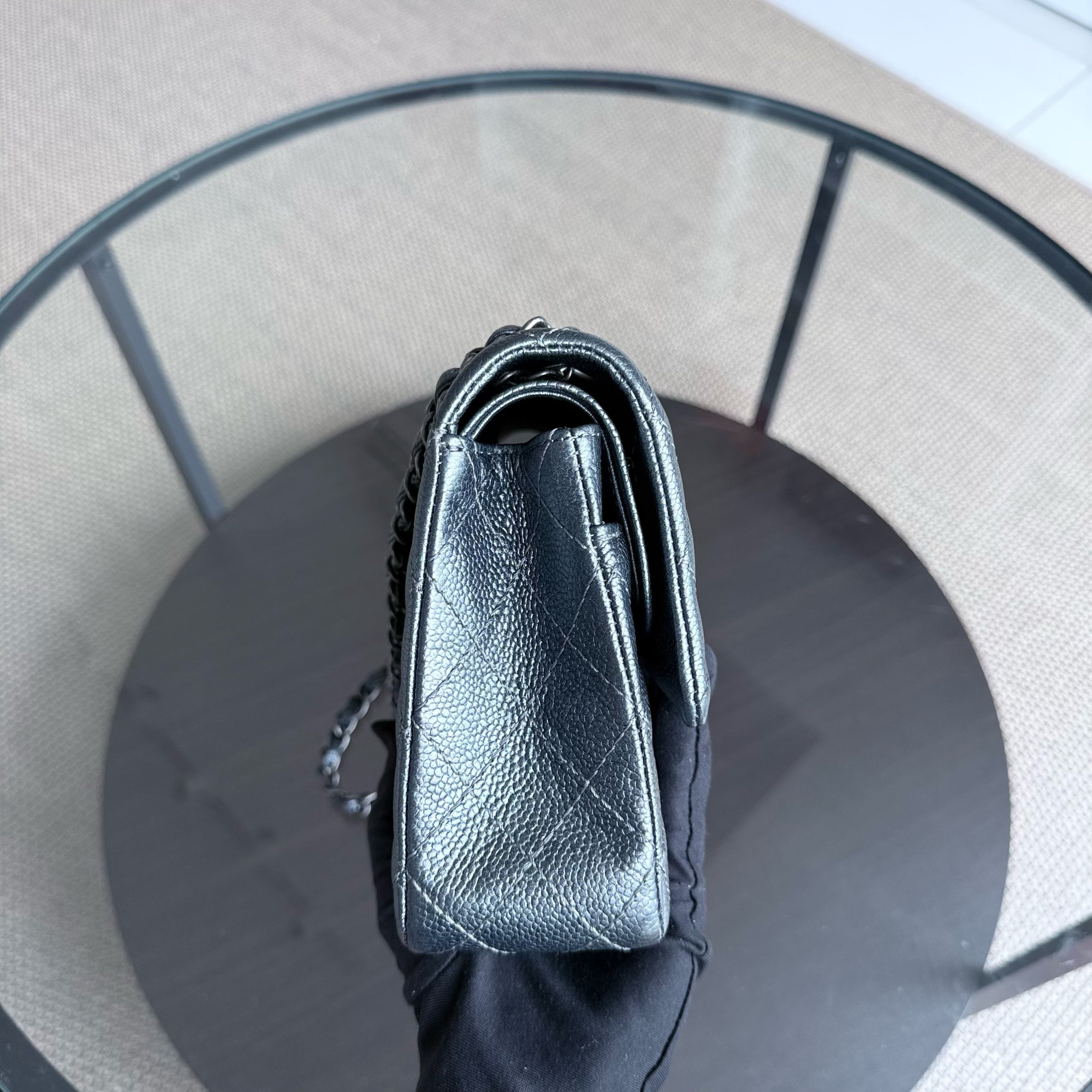 Chanel Classic Flap Medium - Caviar Quilted Grained Calfskin Iridescent Grey Gray Silver Hardware Series 20