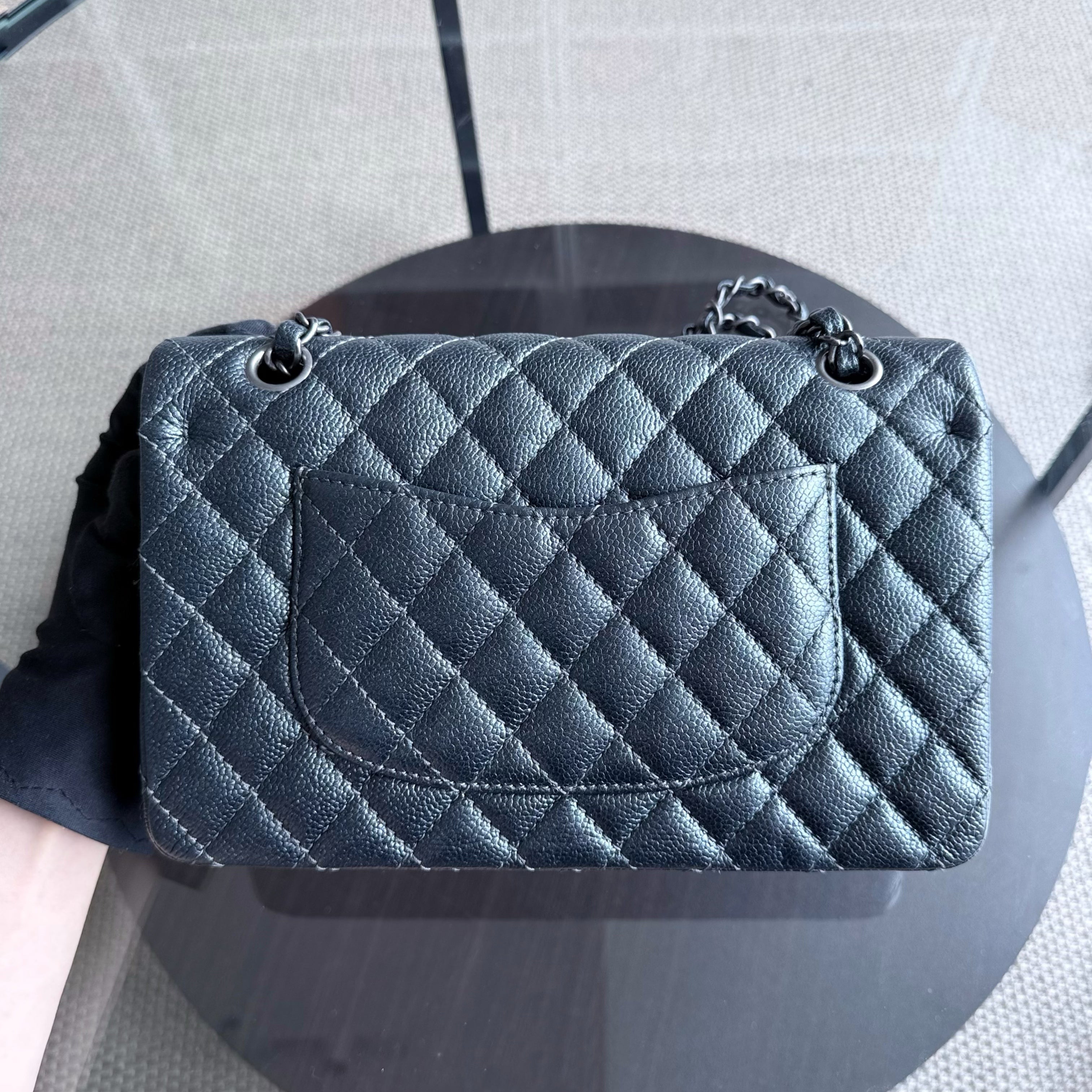 Chanel Classic Flap Medium - Caviar Quilted Grained Calfskin Iridescent Grey Gray Silver Hardware Series 20