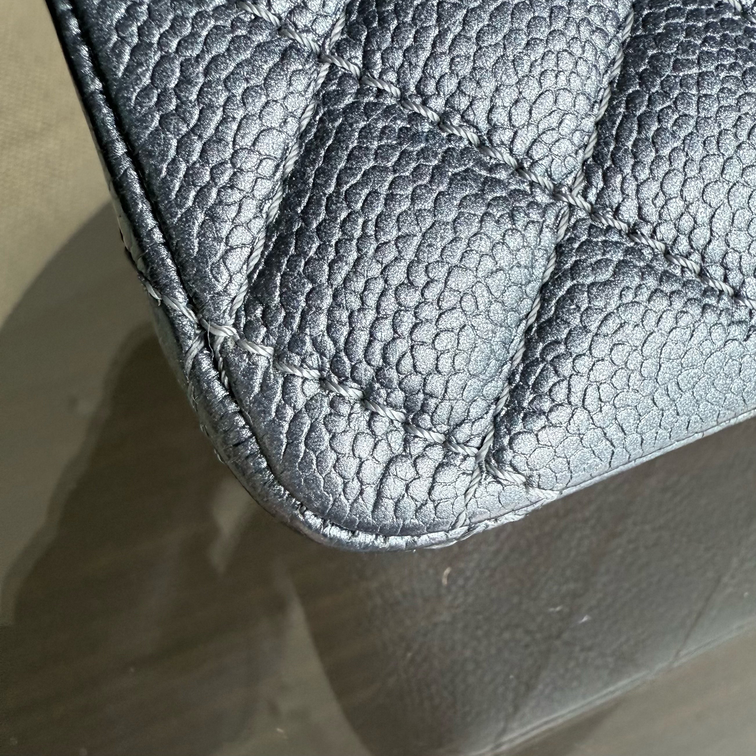 Chanel Classic Flap Medium - Caviar Quilted Grained Calfskin Iridescent Grey Gray Silver Hardware Series 20