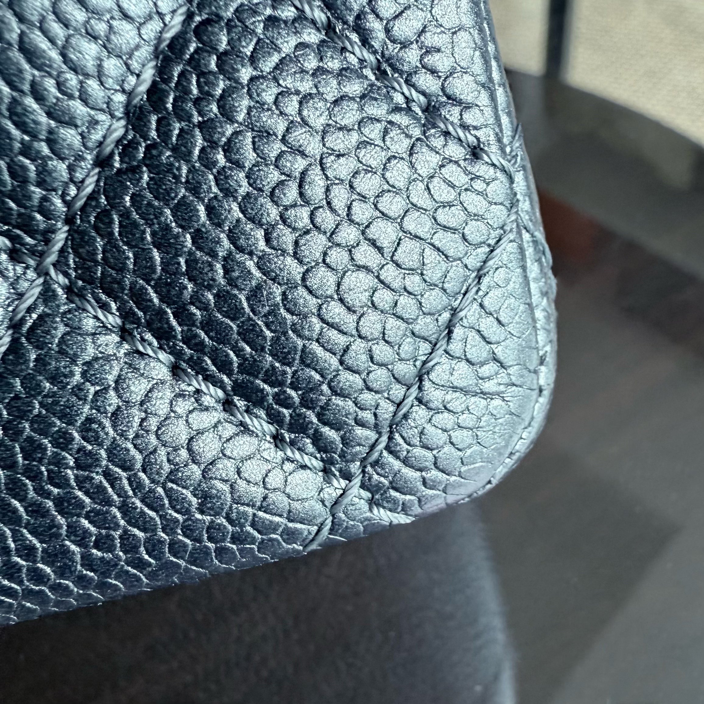 Chanel Classic Flap Medium - Caviar Quilted Grained Calfskin Iridescent Grey Gray Silver Hardware Series 20