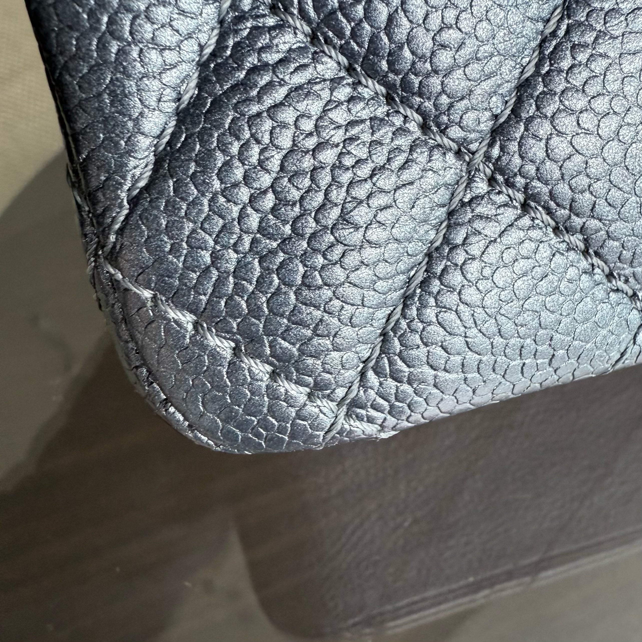 Chanel Classic Flap Medium - Caviar Quilted Grained Calfskin Iridescent Grey Gray Silver Hardware Series 20