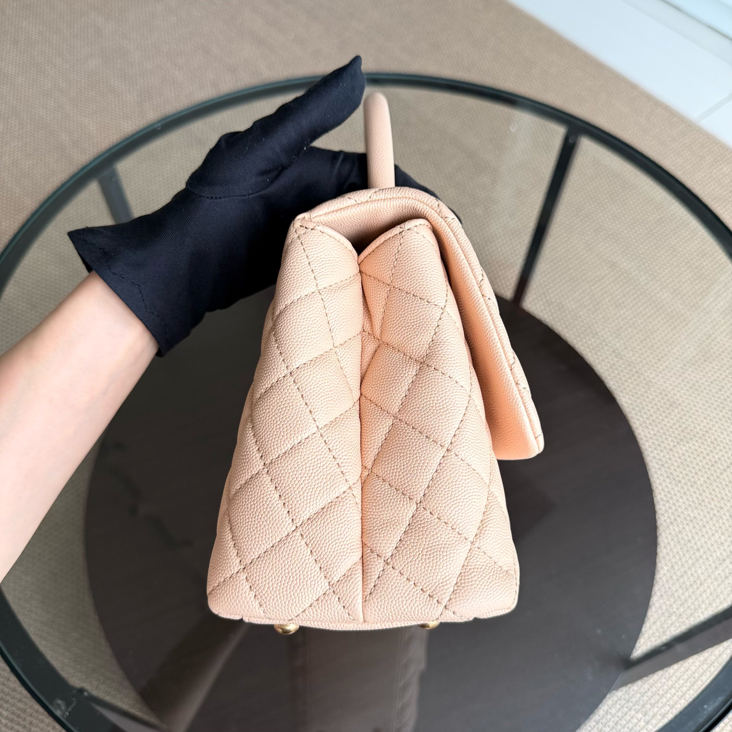 Chanel Coco Handle Medium - Caviar Quilted Grained Calfskin Beige Gold Hardware Series 24