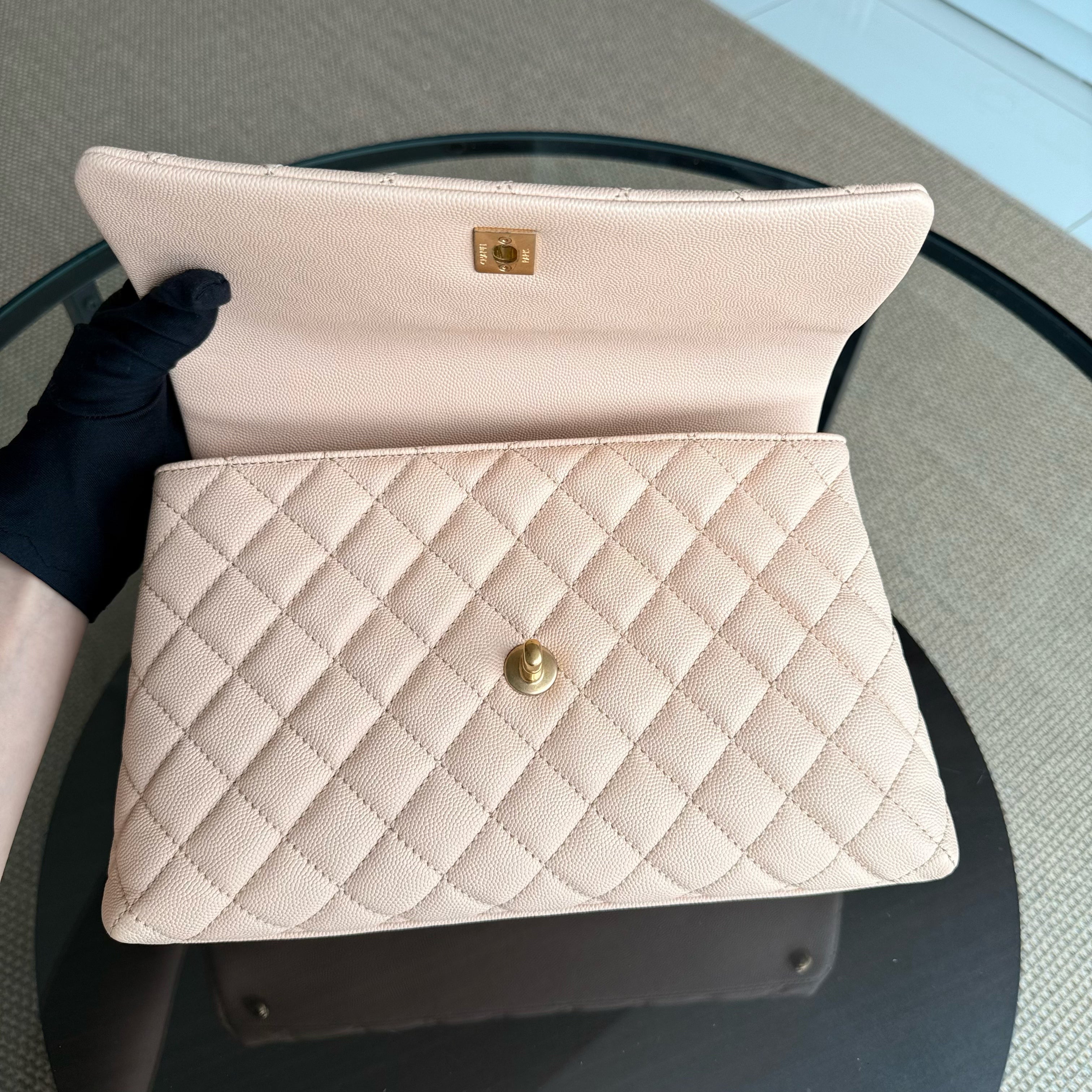 Chanel Coco Handle Medium - Caviar Quilted Grained Calfskin Beige Gold Hardware Series 24