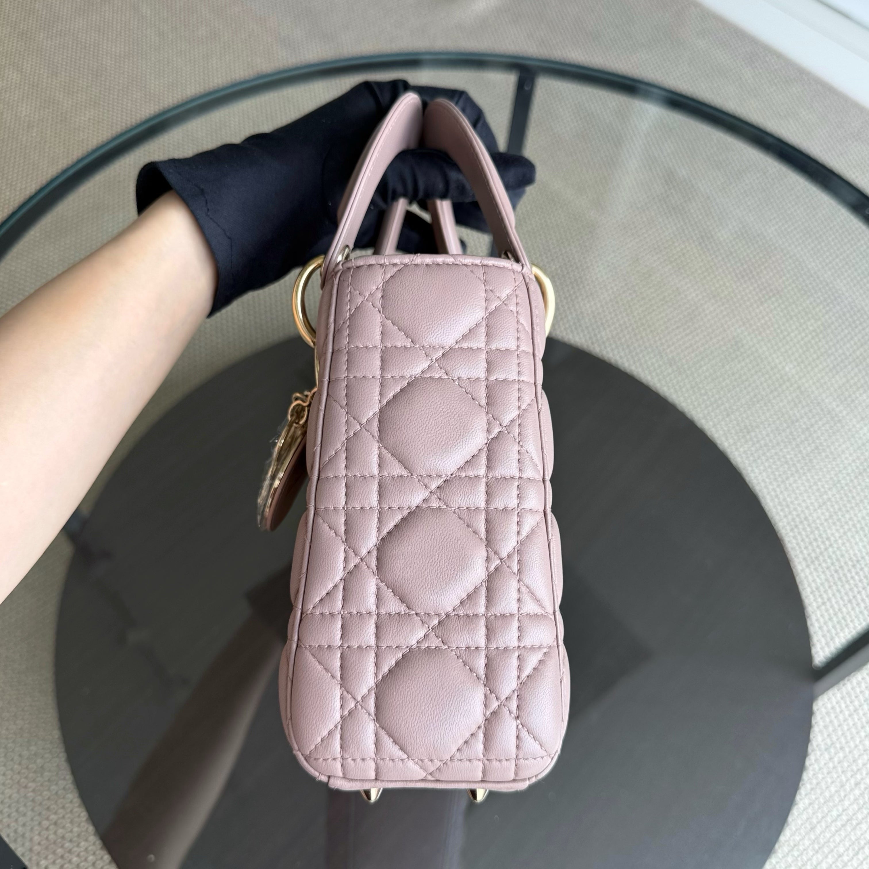 Dior Lady Small Flap - Cannage Lambskin Blush Pink Gold Hardware