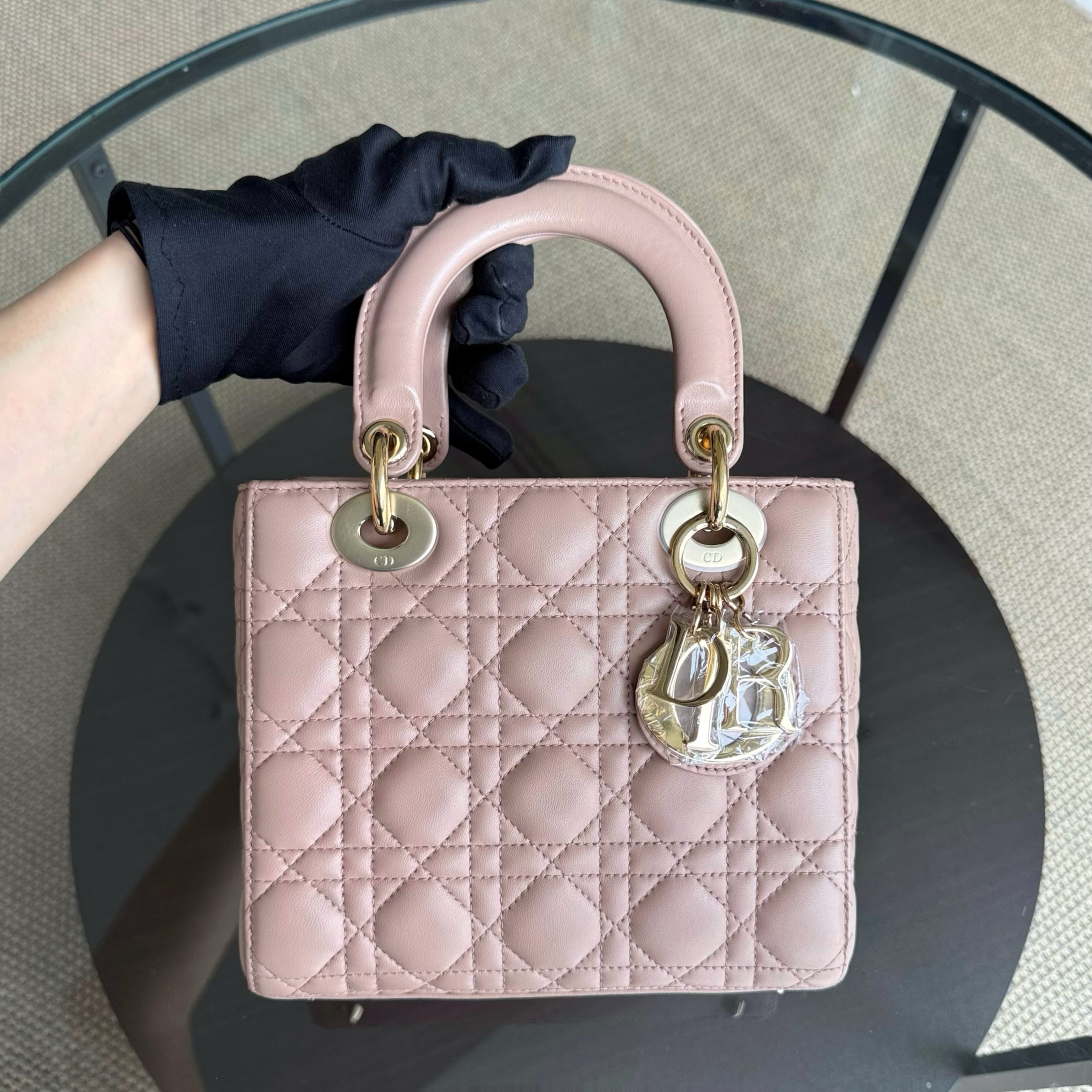 Dior Lady Small Flap - Cannage Lambskin Blush Pink Gold Hardware