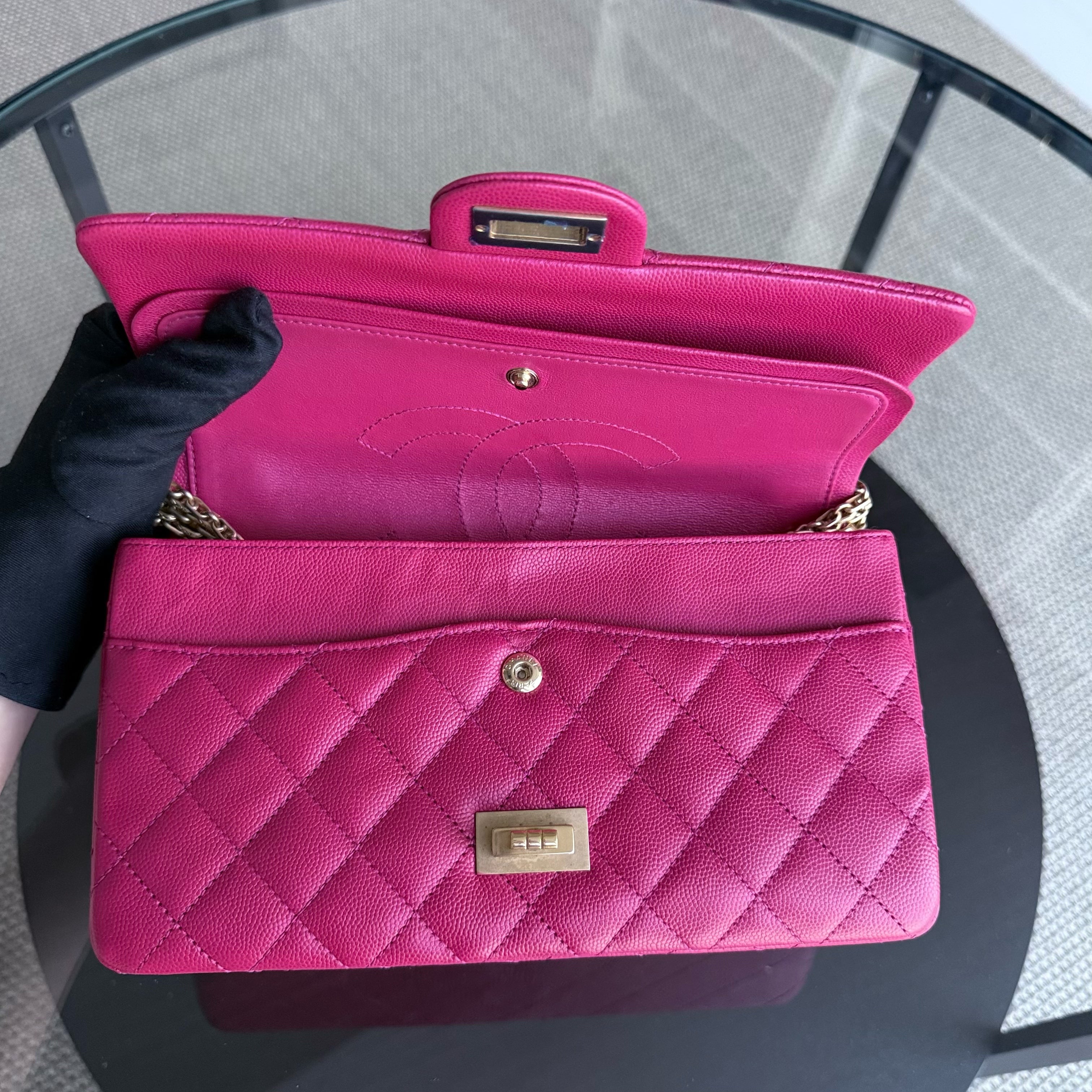 Chanel 2.55 Reissue 225 - Caviar Quilted Grained Calfskin Hot Pink Gold Hardware Series 23