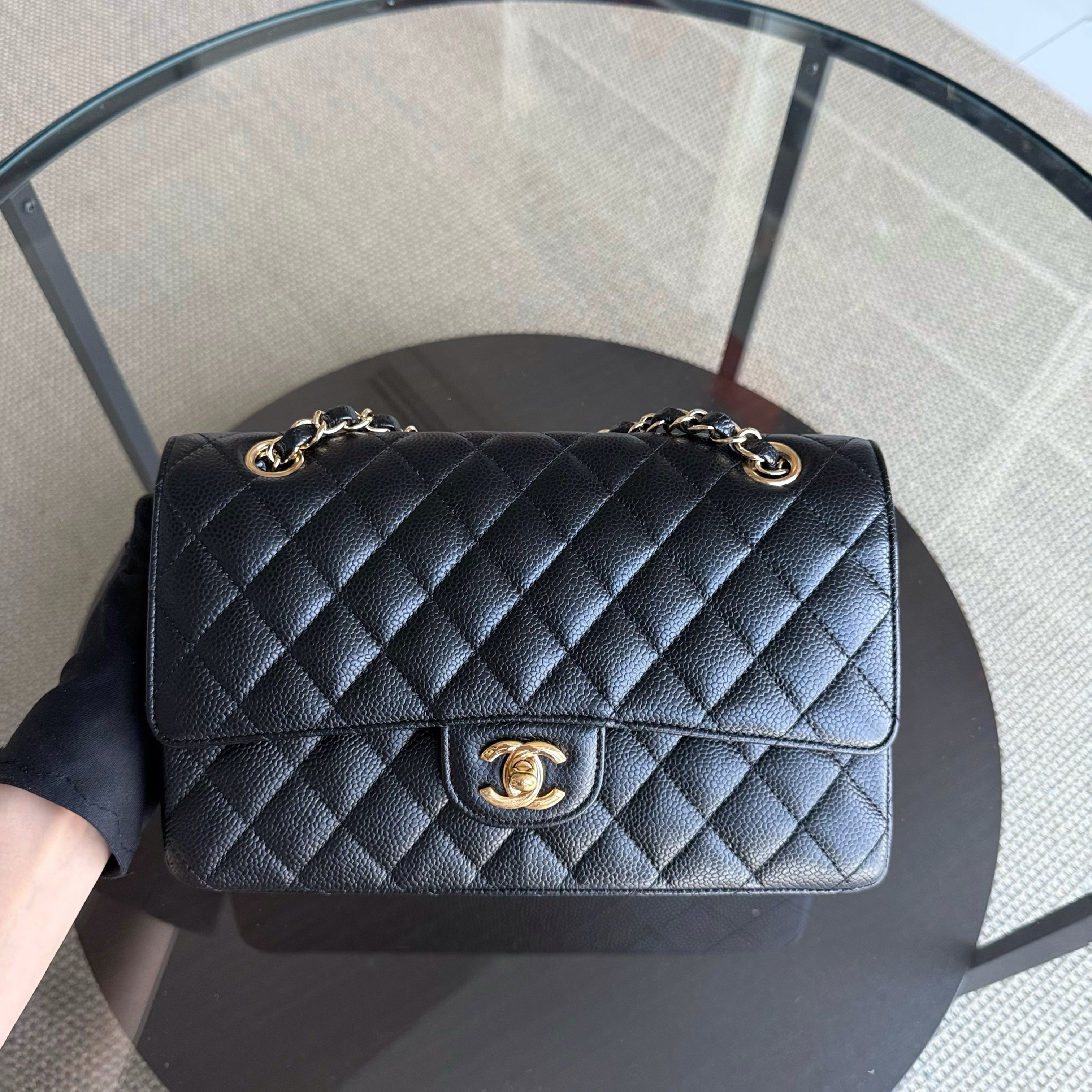 Chanel Classic Flap Medium - Caviar Quilted Grained Calfskin Black Gold Hardware Series 19