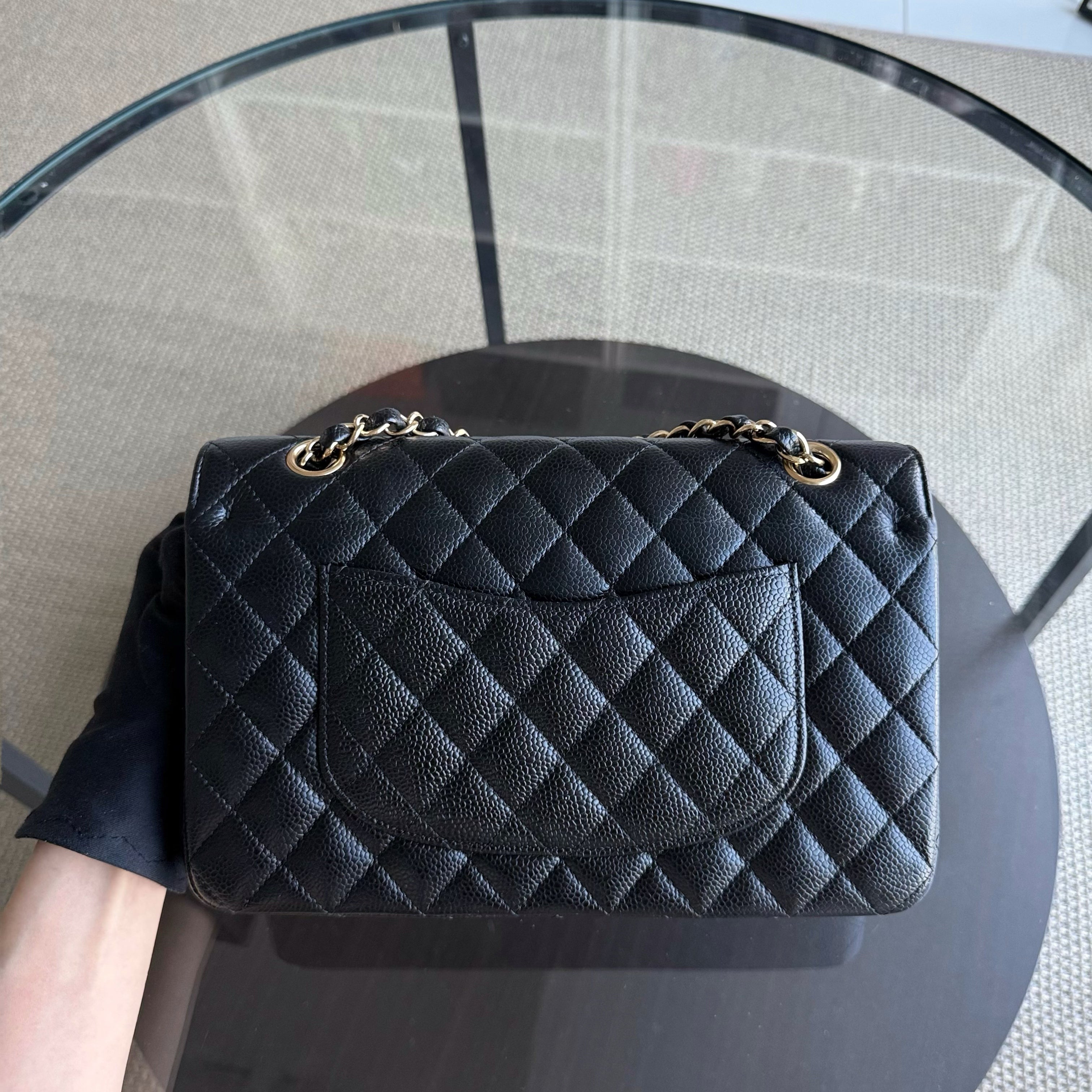 Chanel Classic Flap Medium - Caviar Quilted Grained Calfskin Black Gold Hardware Series 19