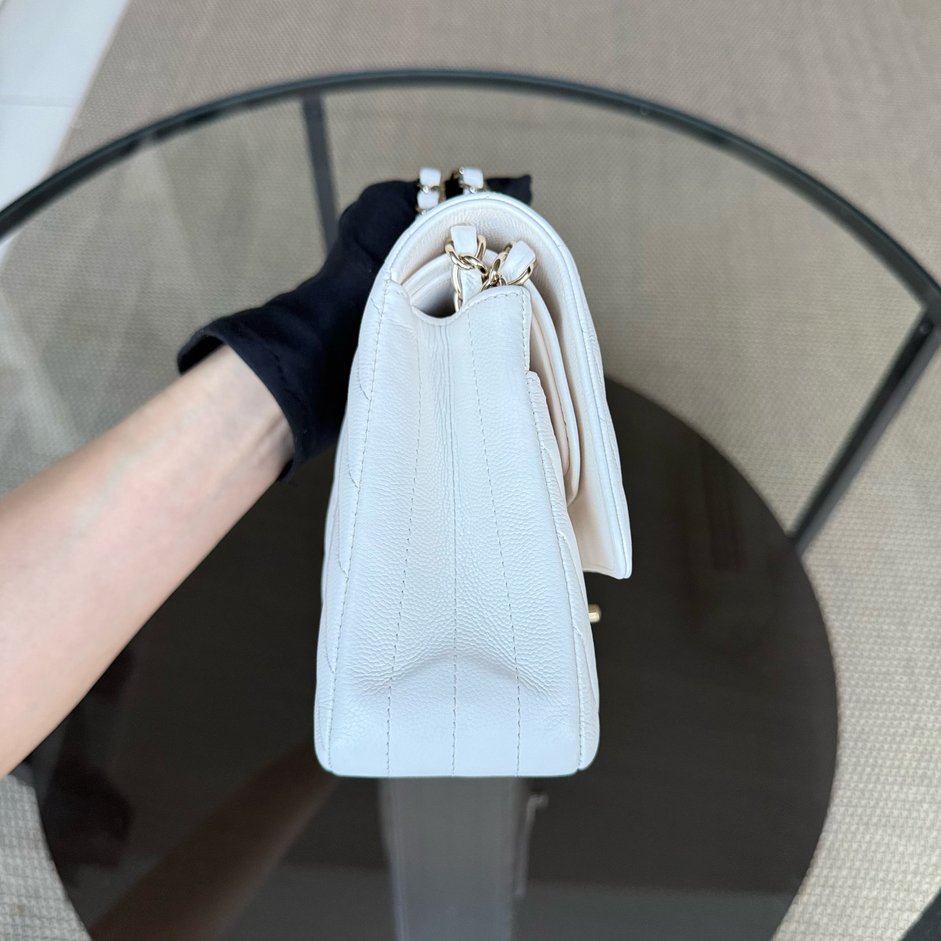 Chanel Classic Flap Medium - Caviar Chevron Grained Calfskin White Gold Hardware Series 31