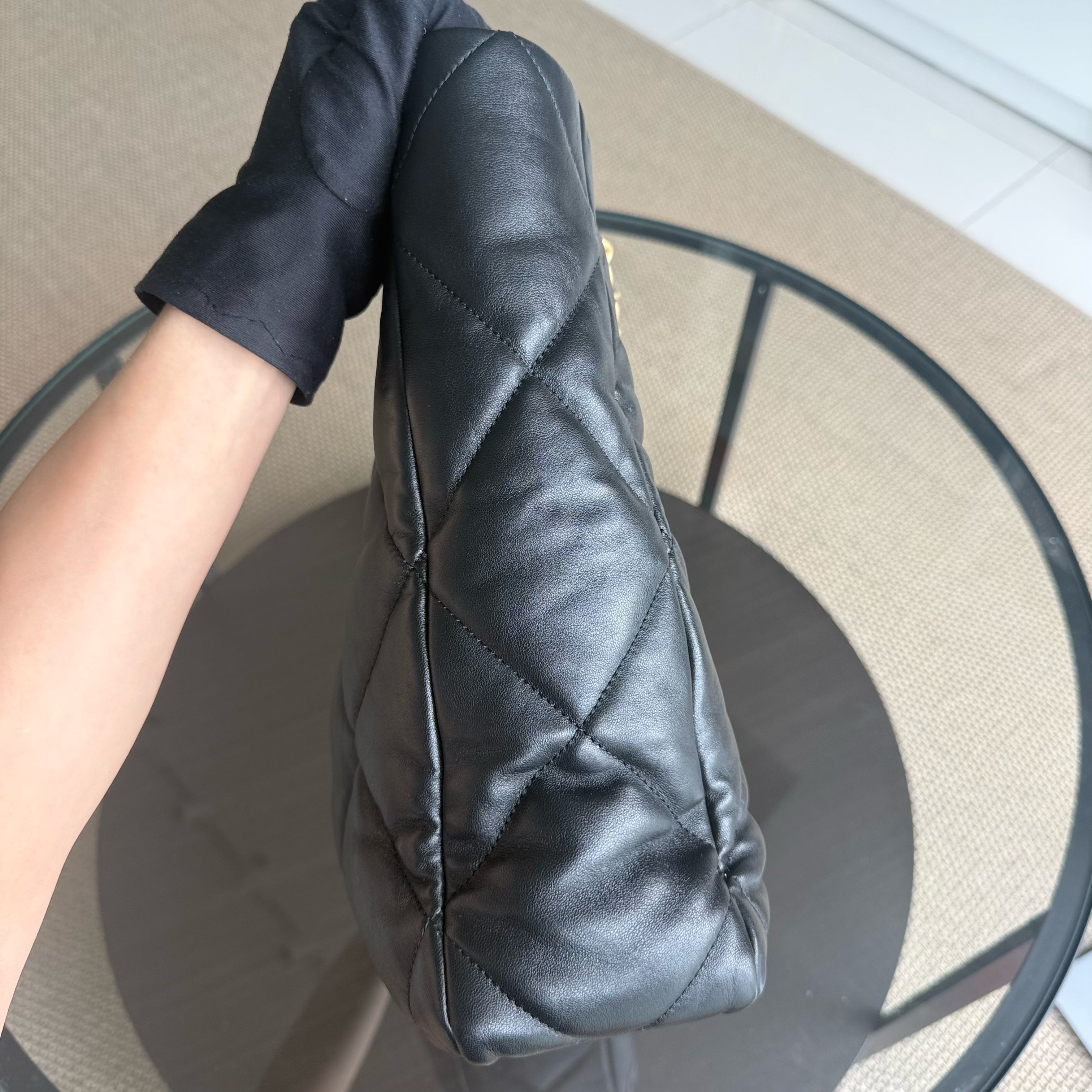 Chanel 19 Shopping Bag - Quilted Goatskin Black Gold Hardware Microchip