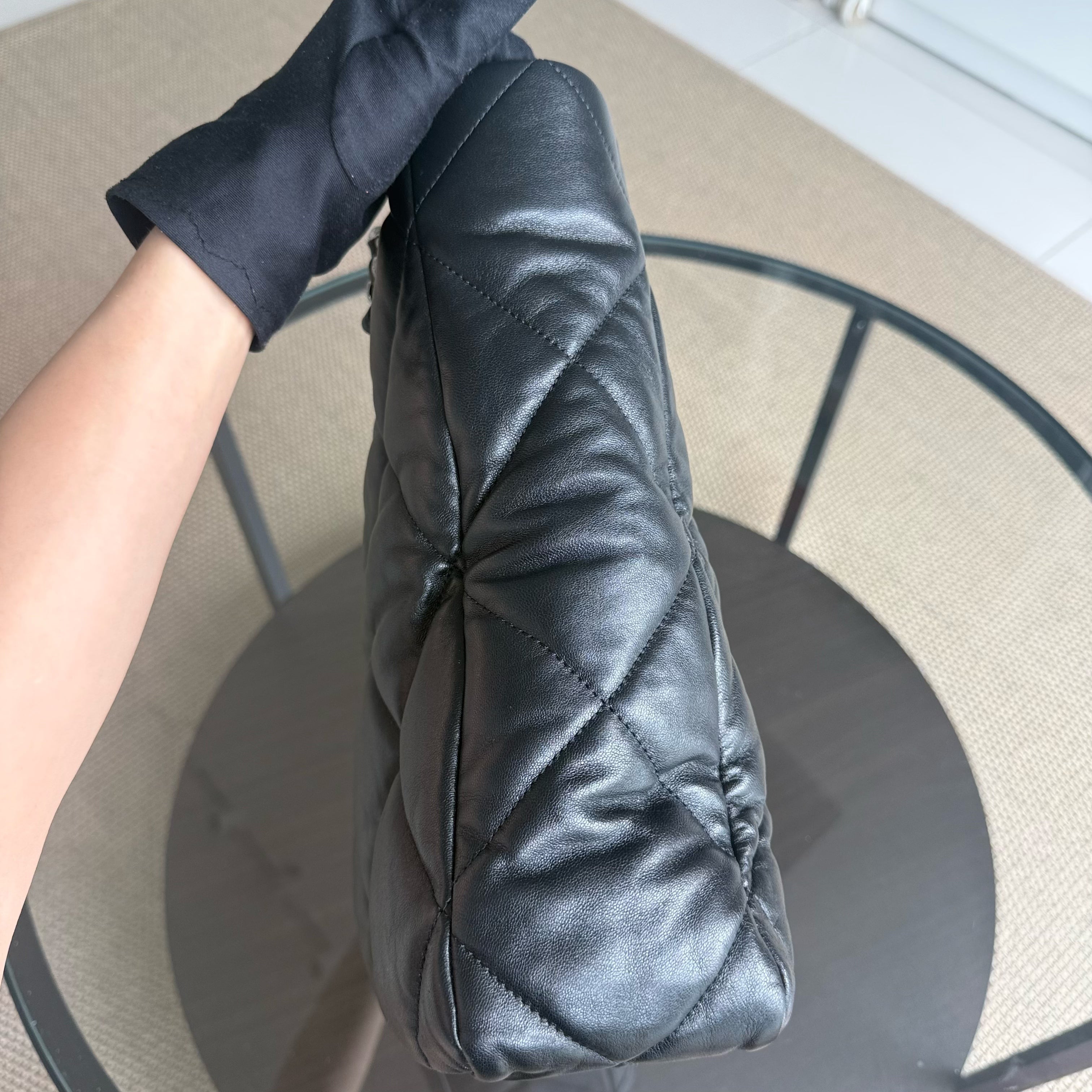 Chanel 19 Shopping Bag - Quilted Goatskin Black Gold Hardware Microchip
