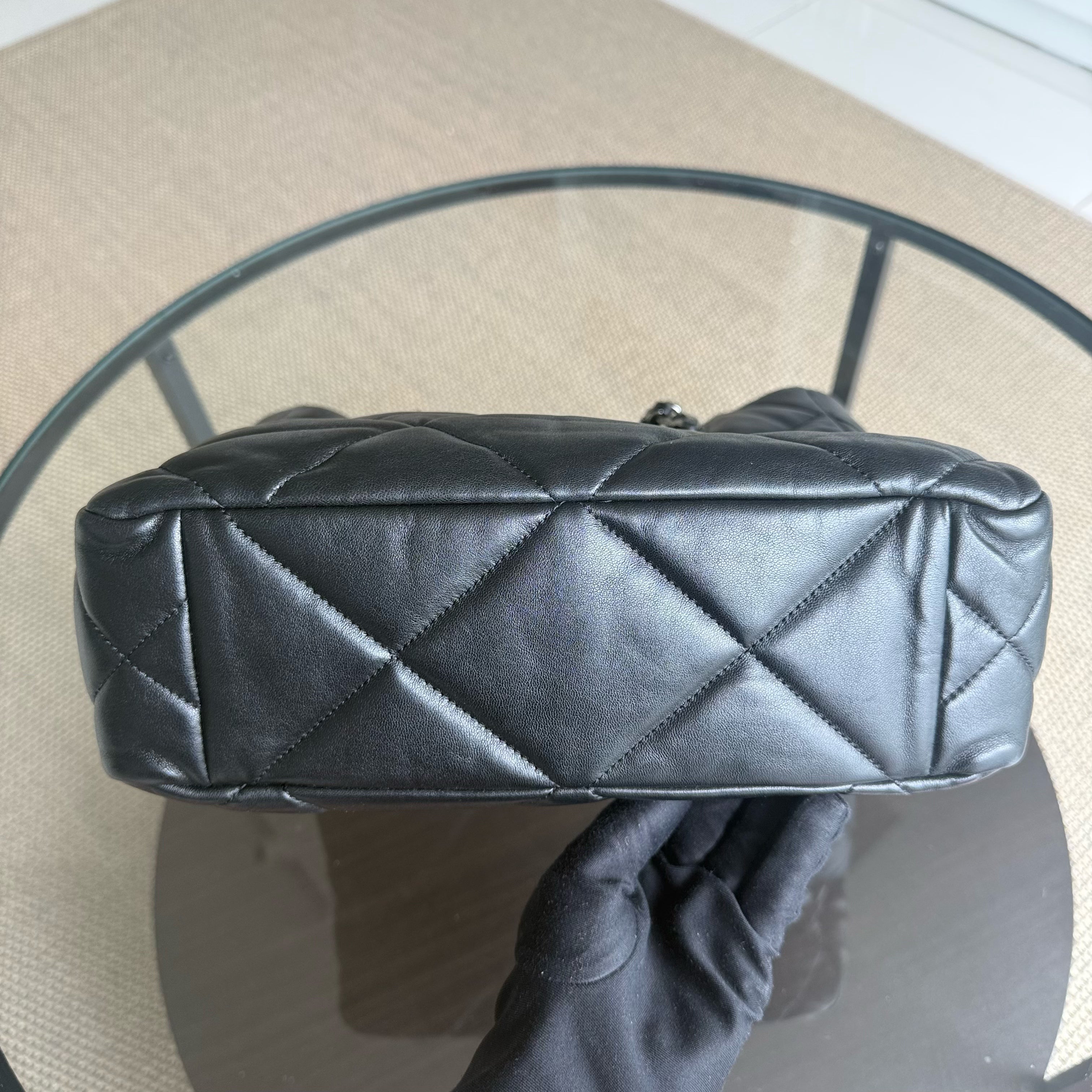 Chanel 19 Shopping Bag - Quilted Goatskin Black Gold Hardware Microchip