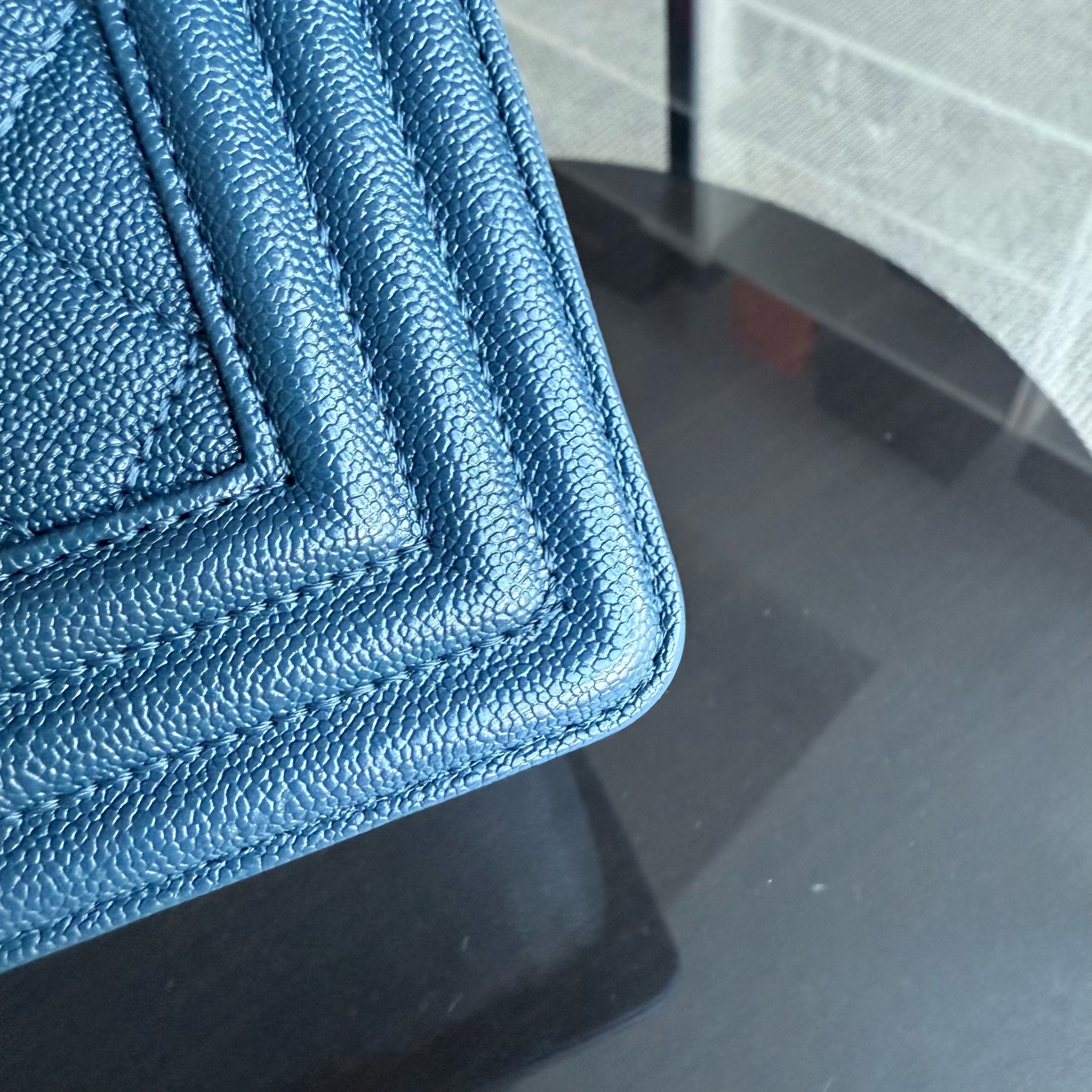Chanel Boy Medium - Caviar 25CM Quilted Grained Calfskin Blue Silver Hardware Series 28