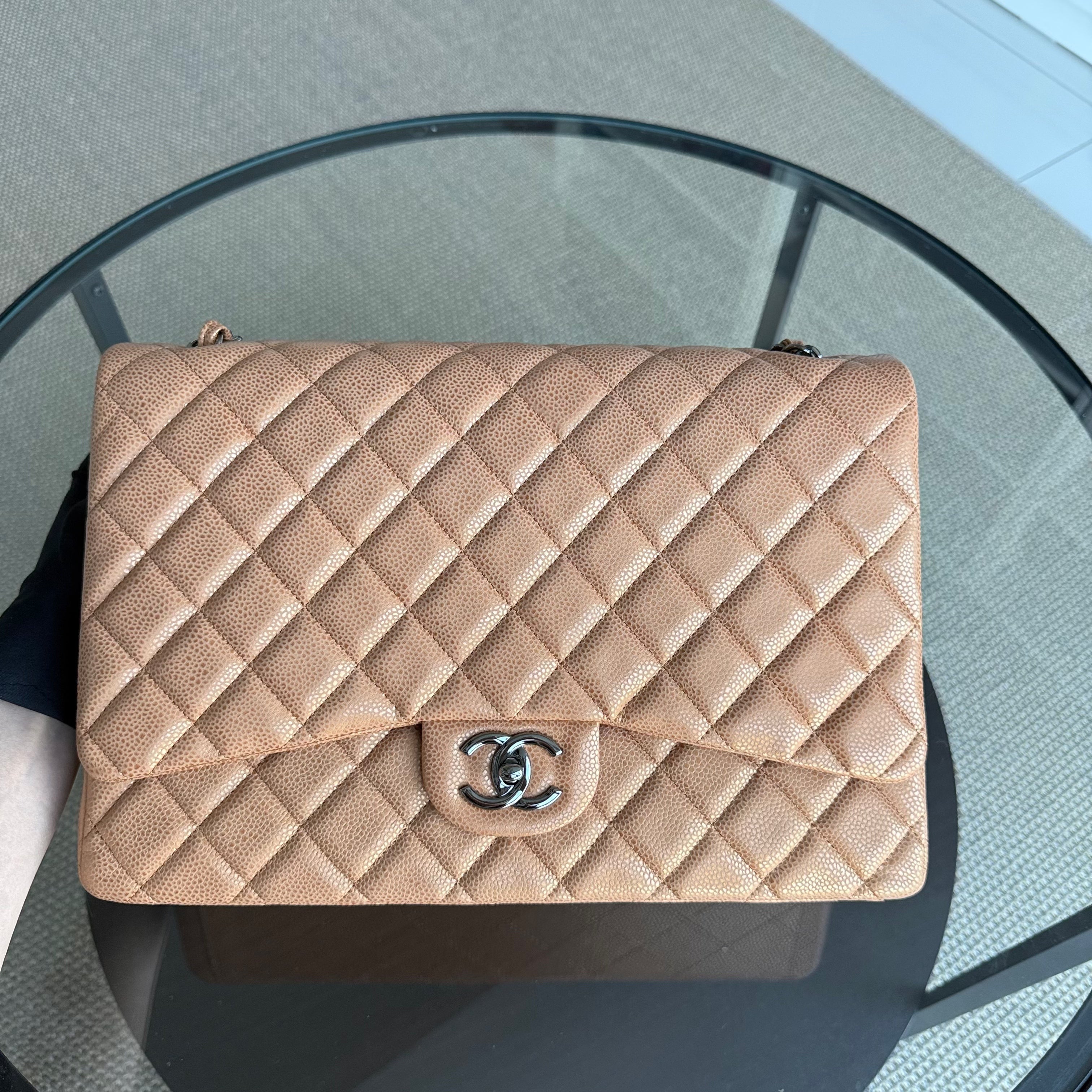 Chanel Classic Flap Maxi - Caviar Quilted Grained Calfskin Metallic Bronze Gold Hardware Series 14