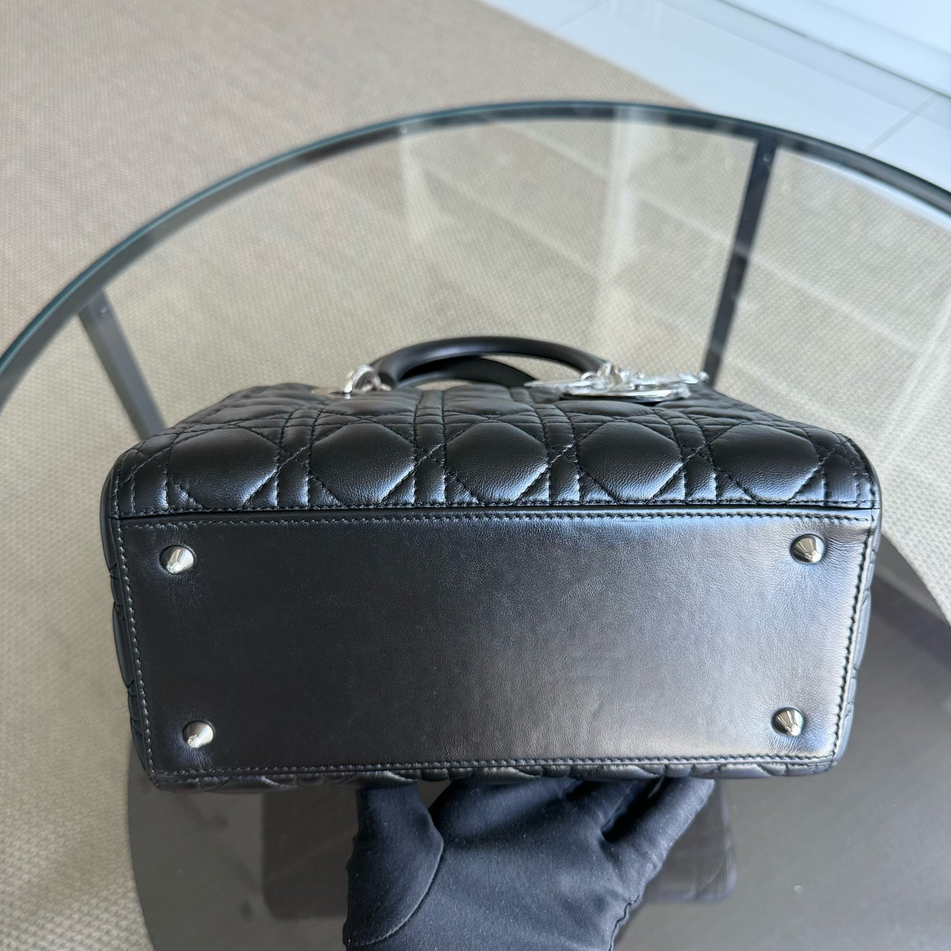 Dior Lady Medium - Cannage Lambskin Black Silver Hardware Adjustable Strap