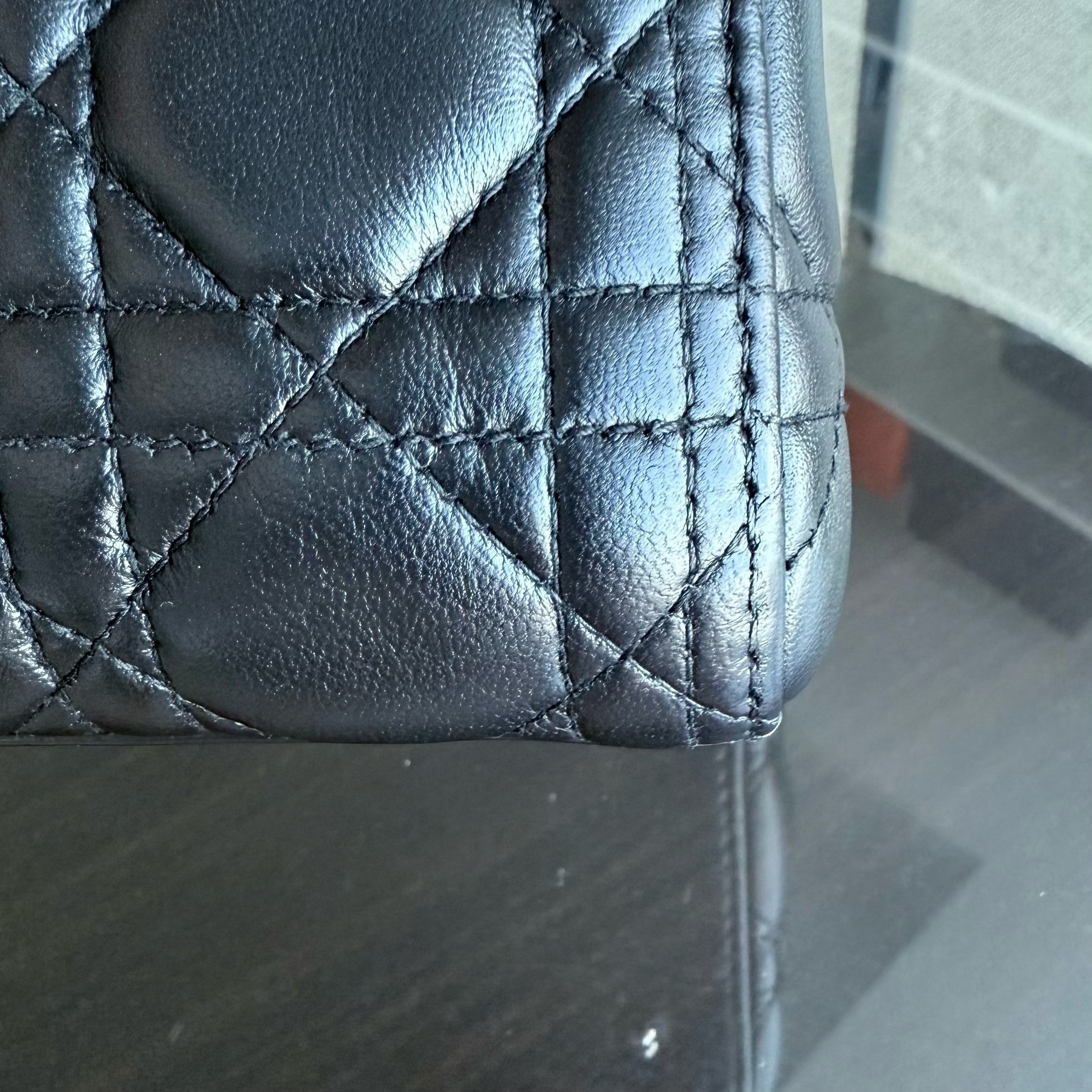 Dior Lady Medium - Cannage Lambskin Black Silver Hardware Adjustable Strap