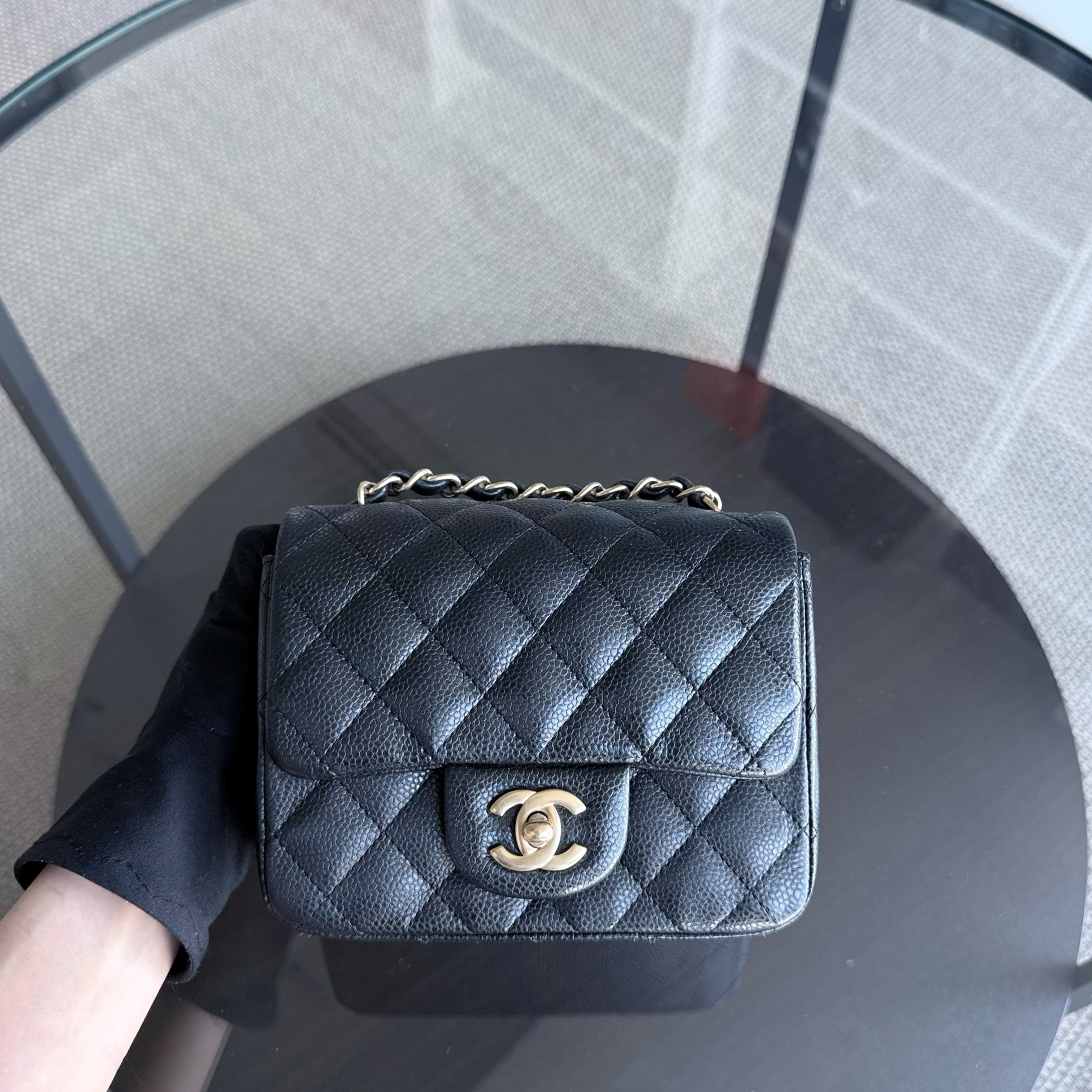 Chanel Classic Flap Mini Square - Caviar Quilted Grained Calfskin Black Gold Hardware Series 20