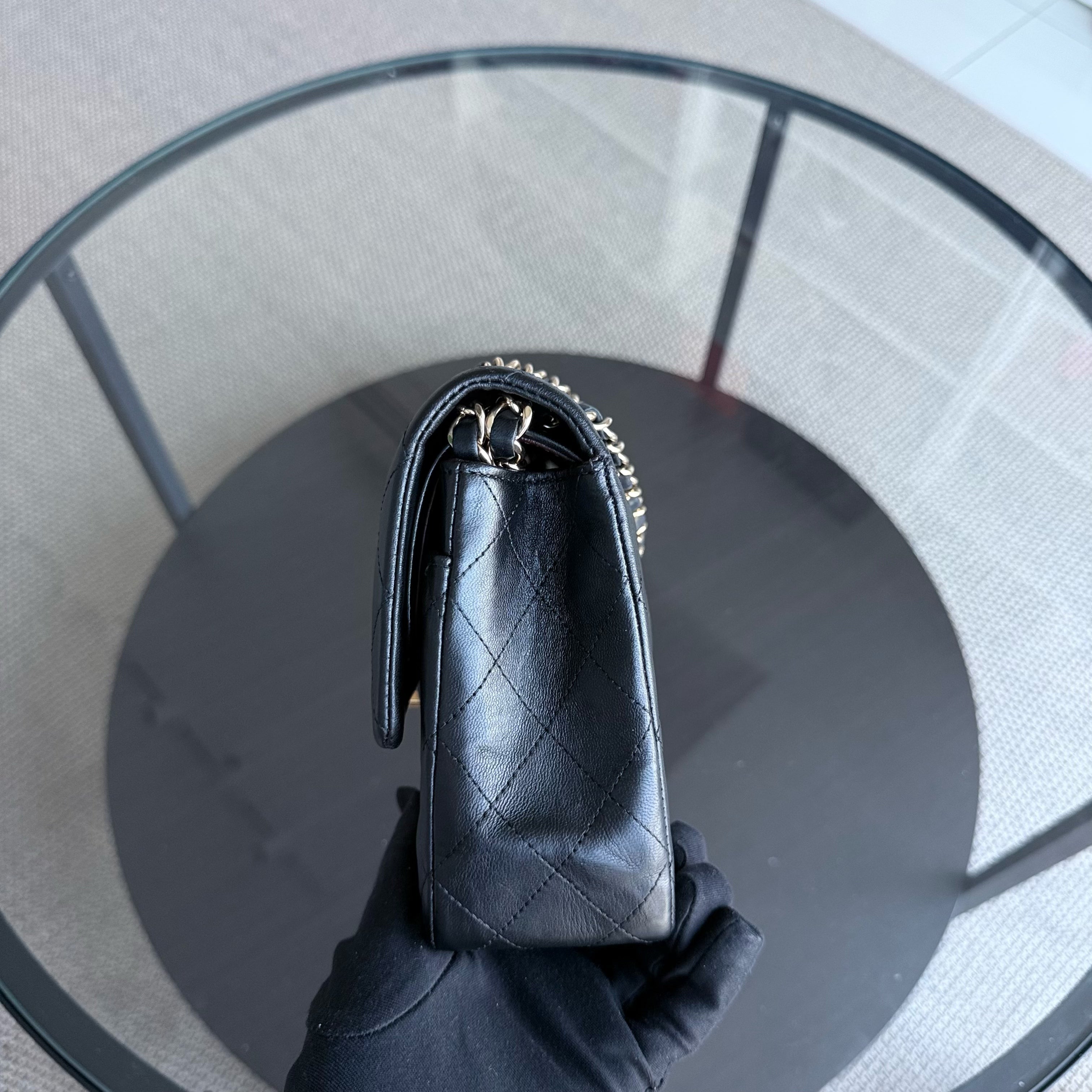 Chanel Classic Flap Medium - 25CM Quilted Lambskin Black Gold Hardware Series 14