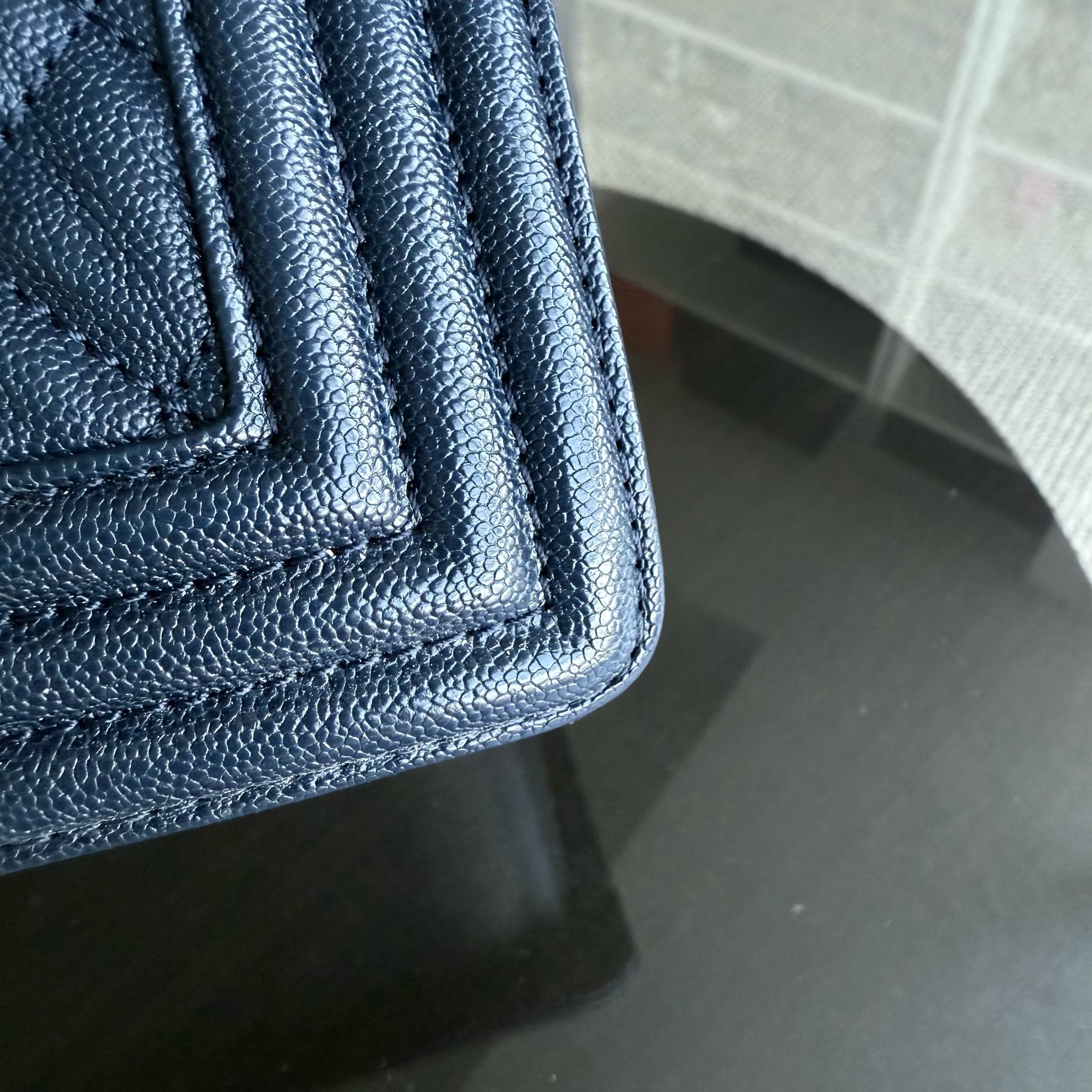 Chanel Boy New Medium - Caviar 28CM Quilted Grained Calfskin Dark Navy Blue Gold Hardware Series 26