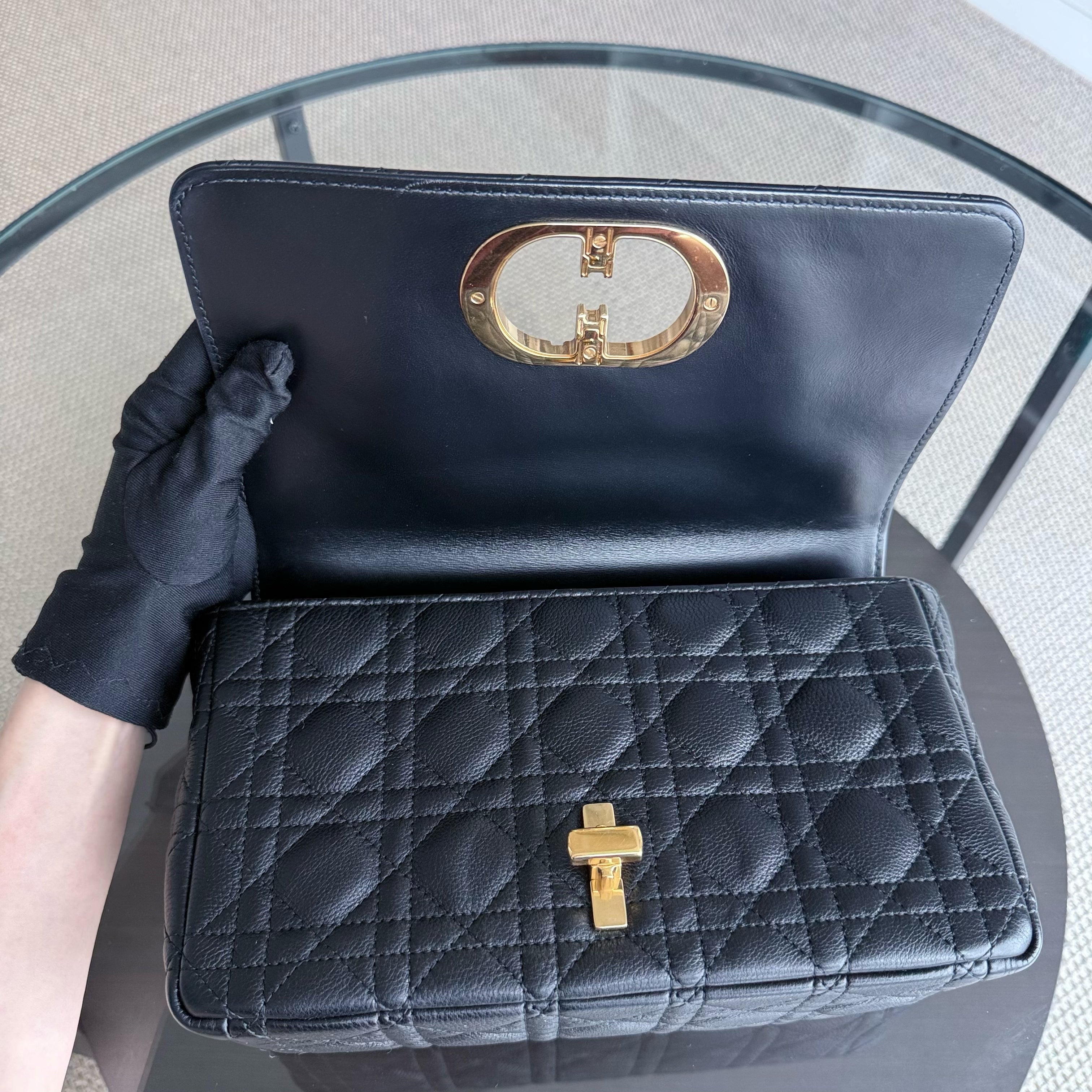 Dior Caro Medium - Cannage Grained Calfskin Black Gold Hardware