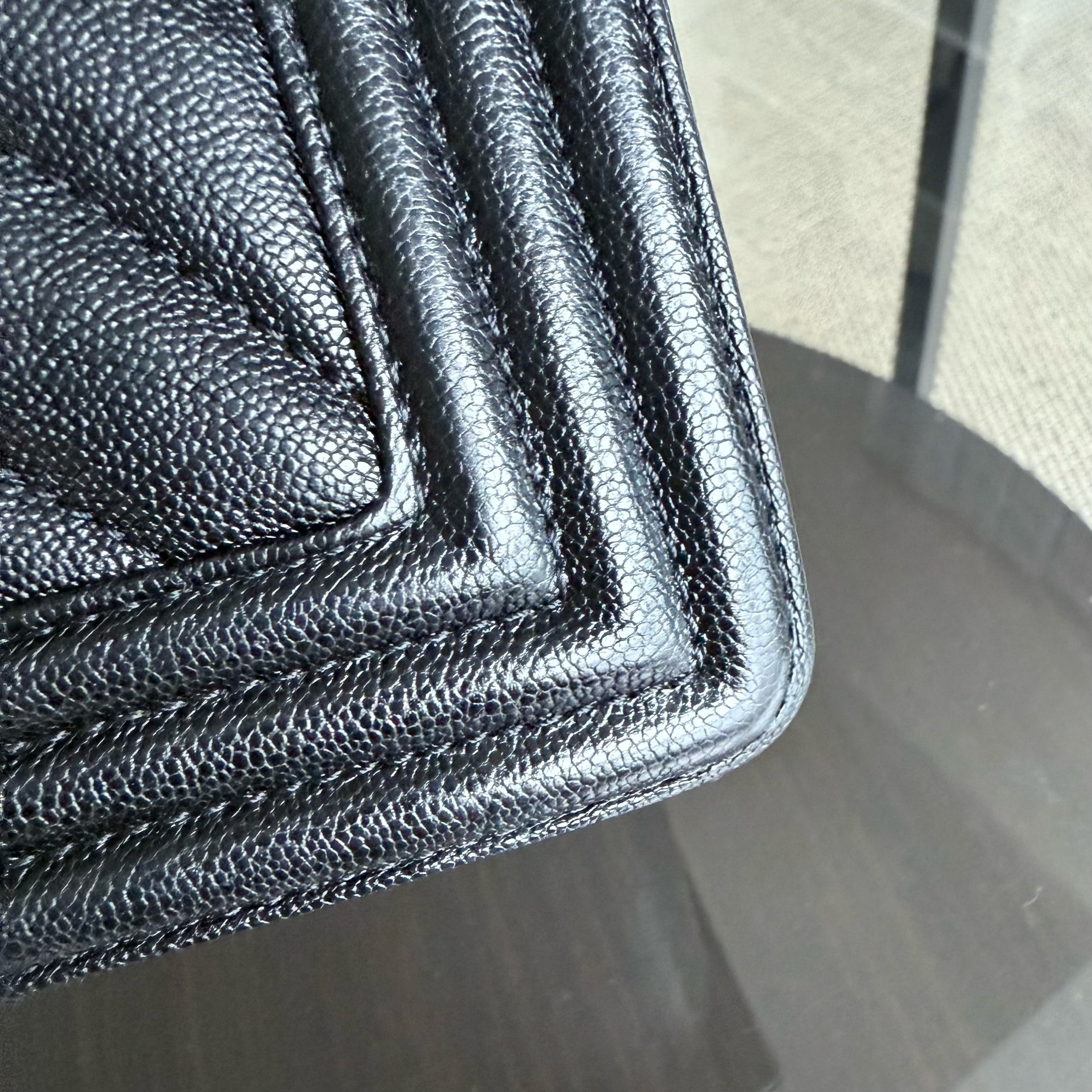 Chanel Boy Medium - Caviar 25CM Quilted Grained Calfskin Black Gold Hardware Series 28