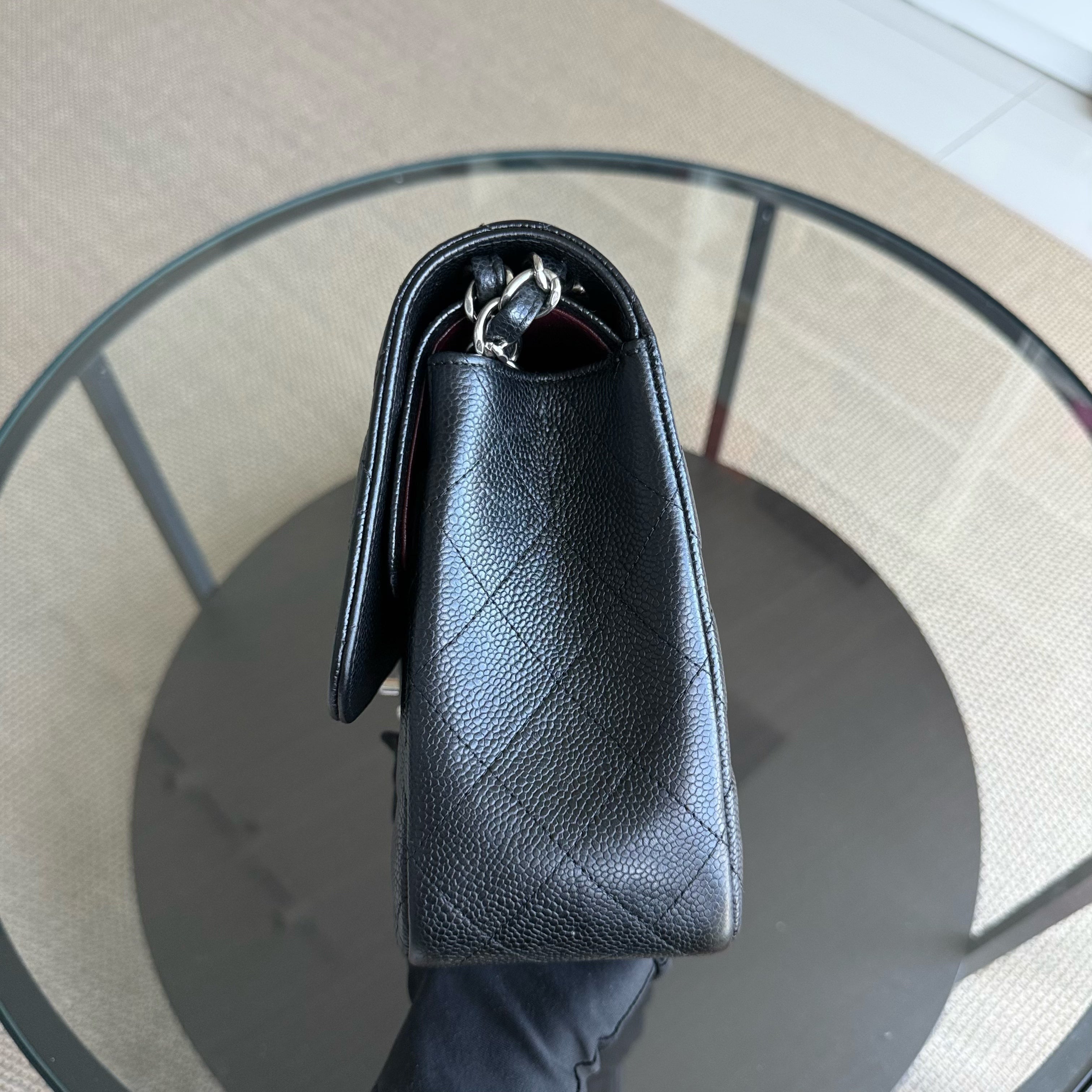 Chanel Classic Flap Jumbo - Caviar 30CM Double Flap Quilted Grained Calfskin Black Silver Hardware Series 19