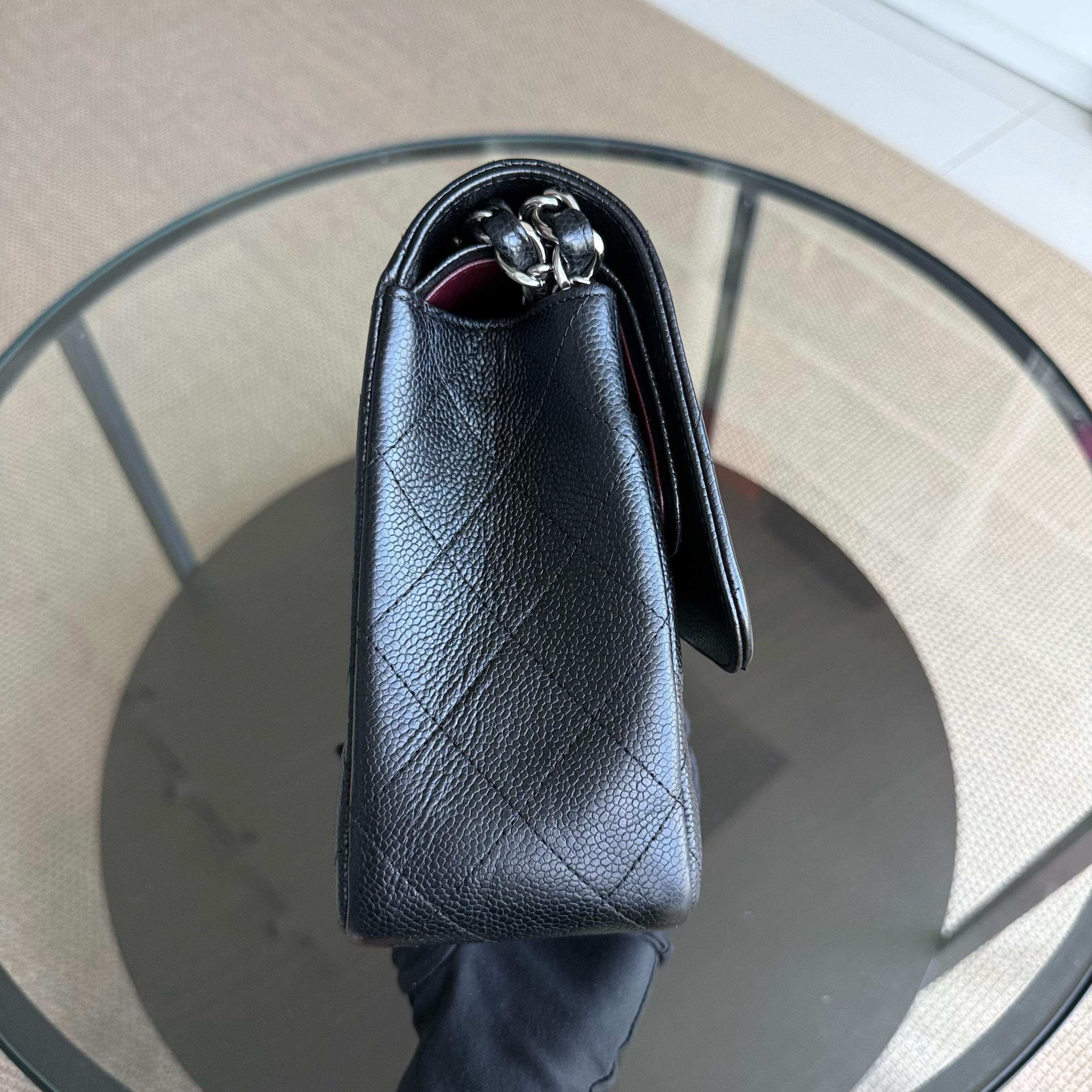 Chanel Classic Flap Jumbo - Caviar 30CM Double Flap Quilted Grained Calfskin Black Silver Hardware Series 19