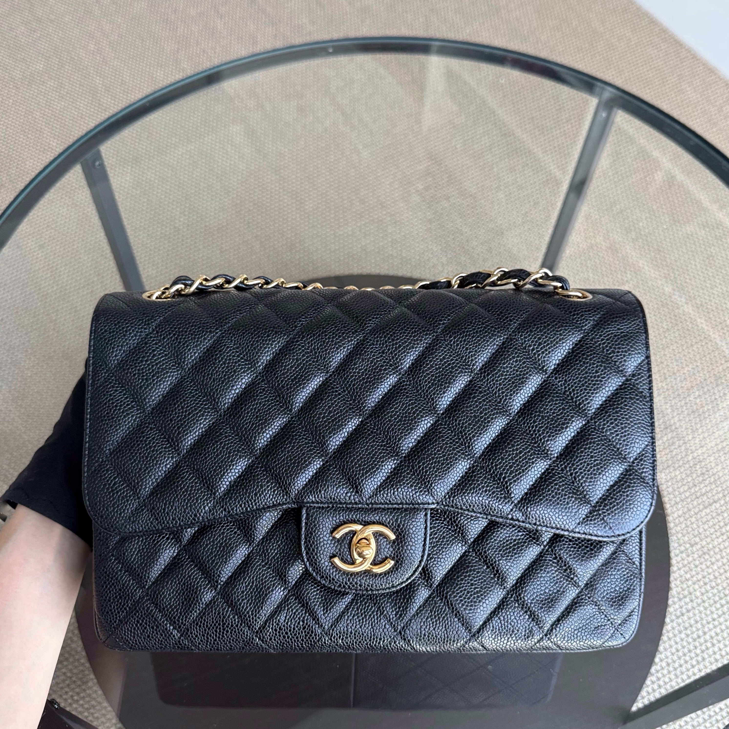 Chanel Classic Flap Jumbo - Caviar 30CM Double Flap Quilted Grained Calfskin Black Gold Hardware Series 15