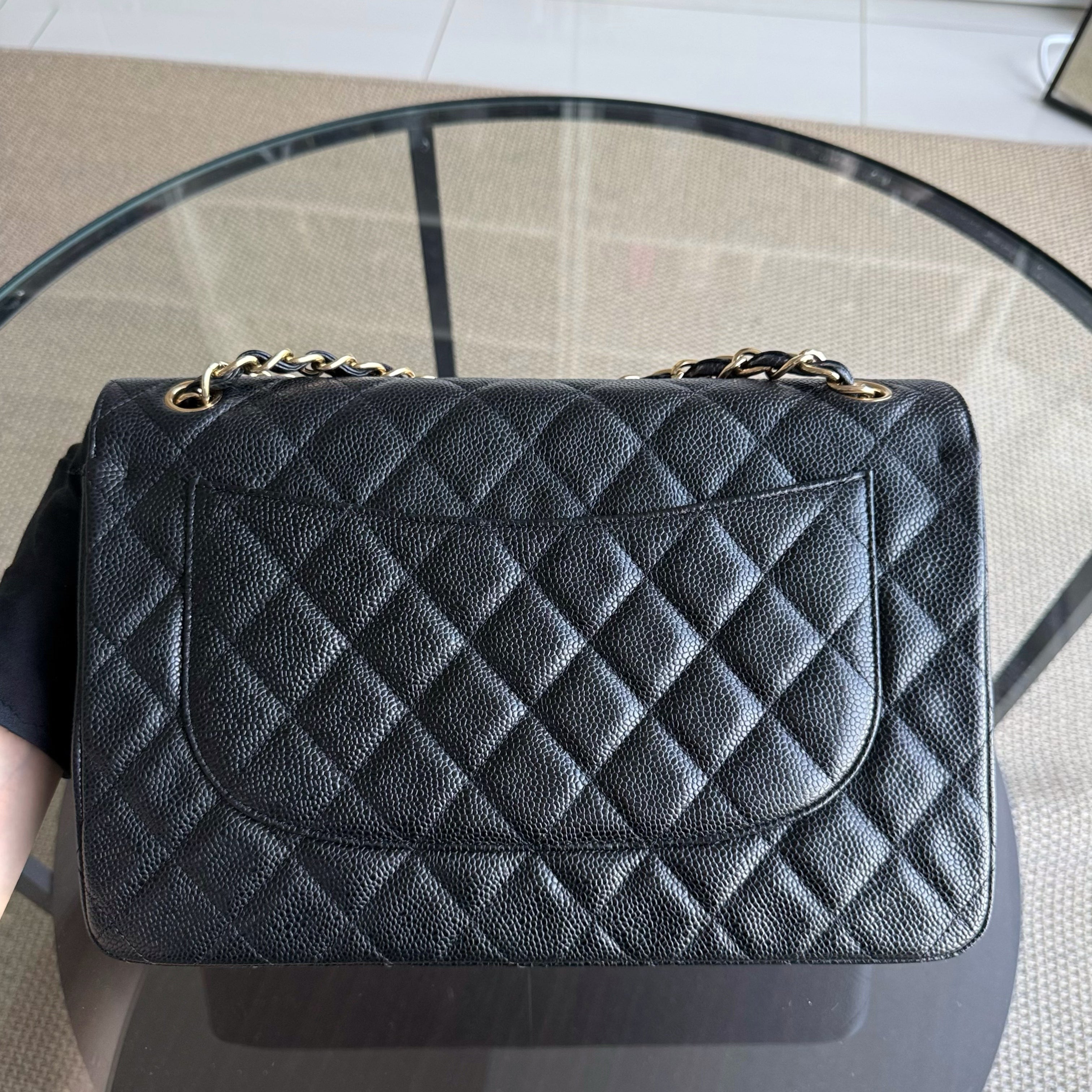 Chanel Classic Flap Jumbo - Caviar 30CM Double Flap Quilted Grained Calfskin Black Gold Hardware Series 15
