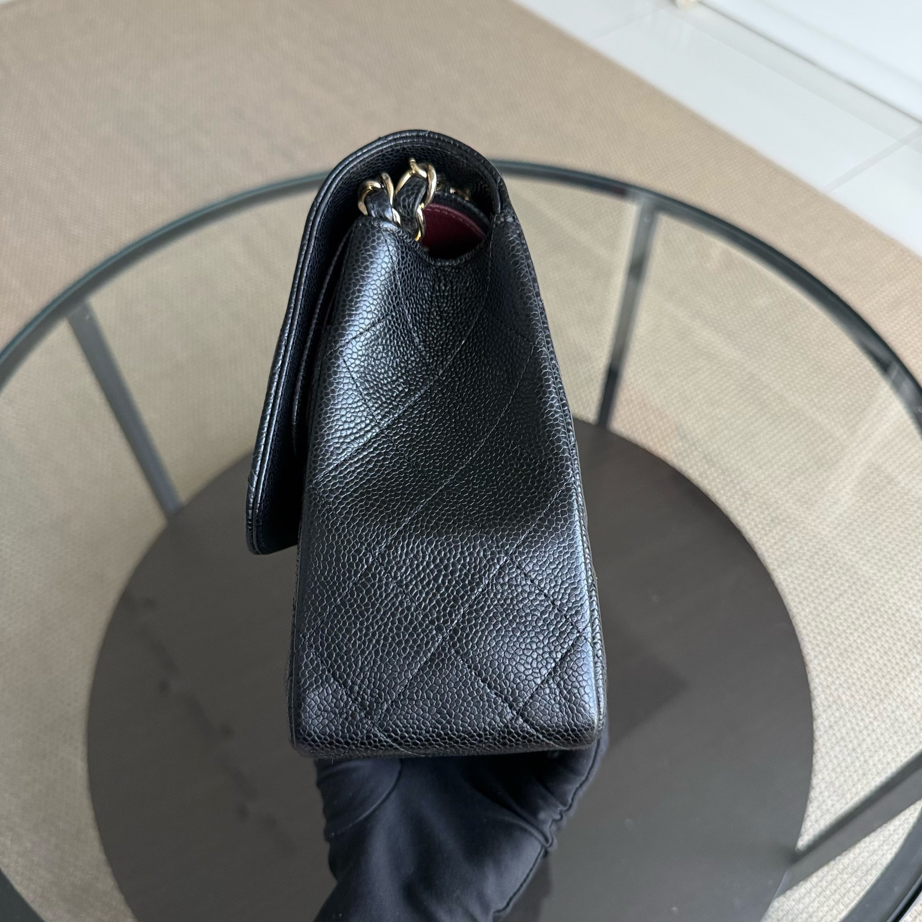 Chanel Classic Flap Jumbo - Caviar 30CM Double Flap Quilted Grained Calfskin Black Gold Hardware Series 15